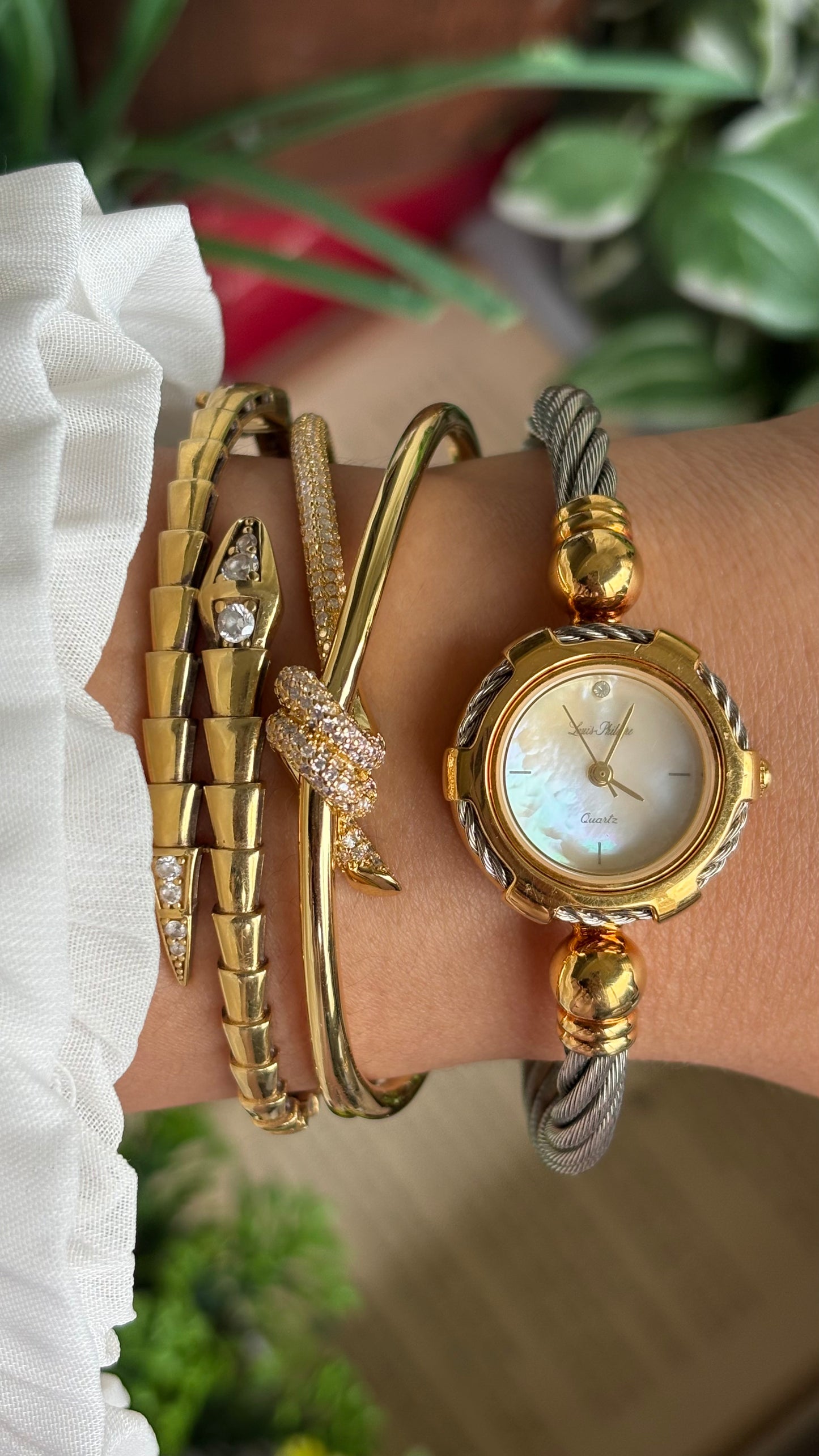 Vintage Louie Phillipe Watch in Two-Tone Charriol Style Bangle