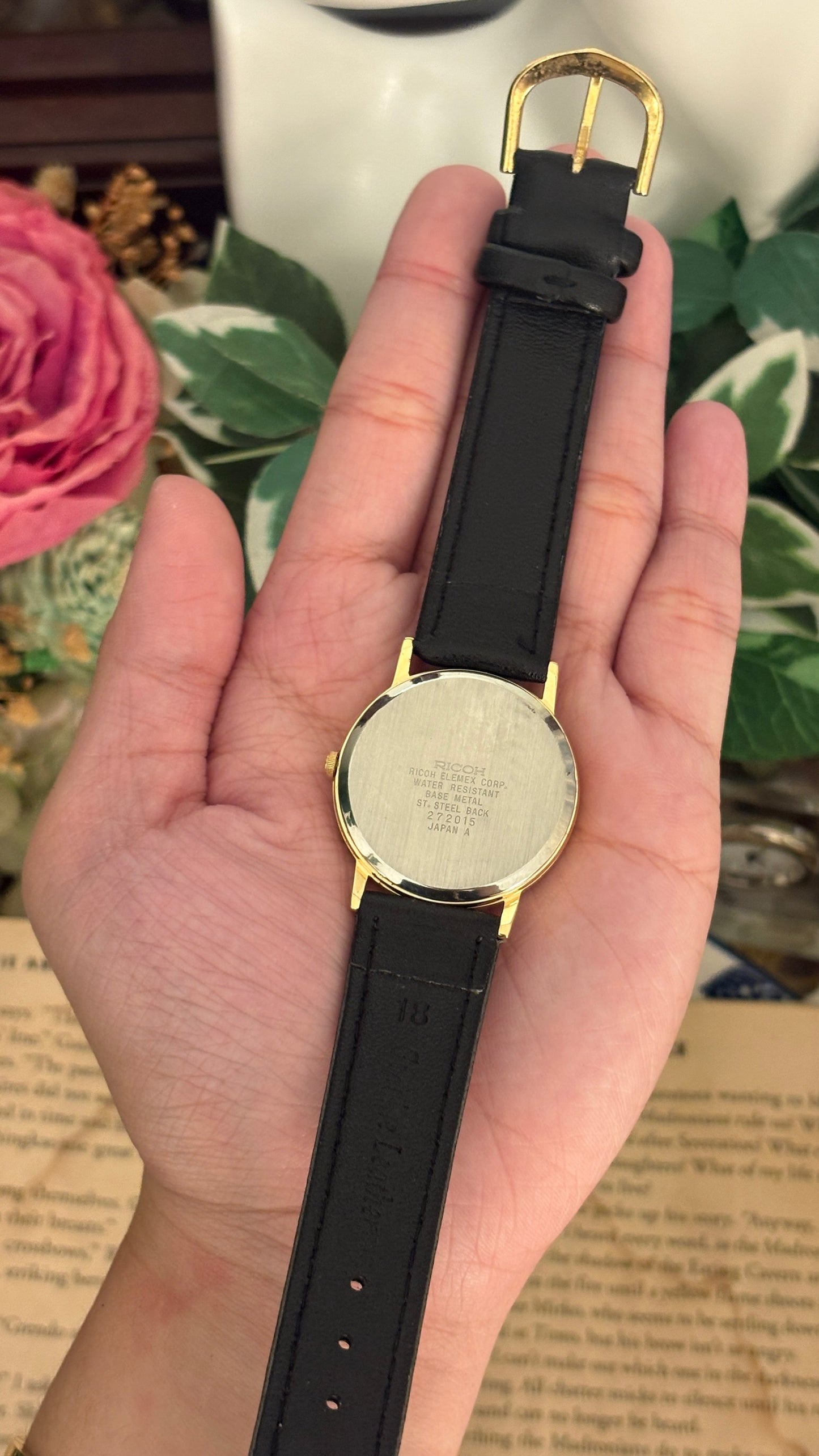 Rare Vintage Ricoh Minimalist Mens Watch in Gold Tone Quartz