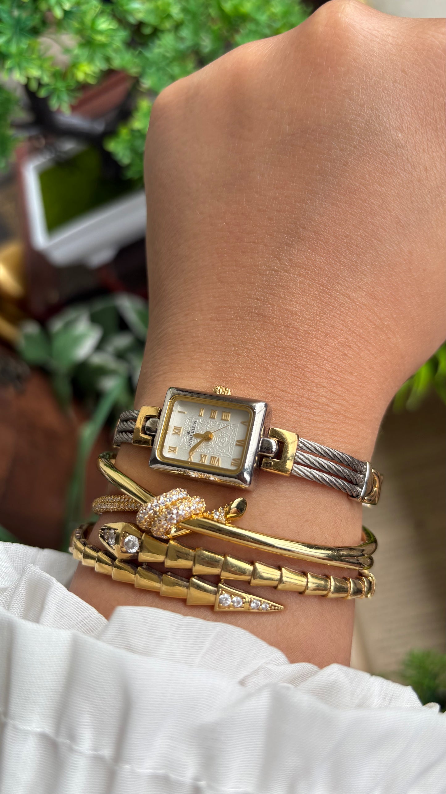 Vintage Anne Klein Watch in Two-Tone Art Deco Dial Charriol Style Watch