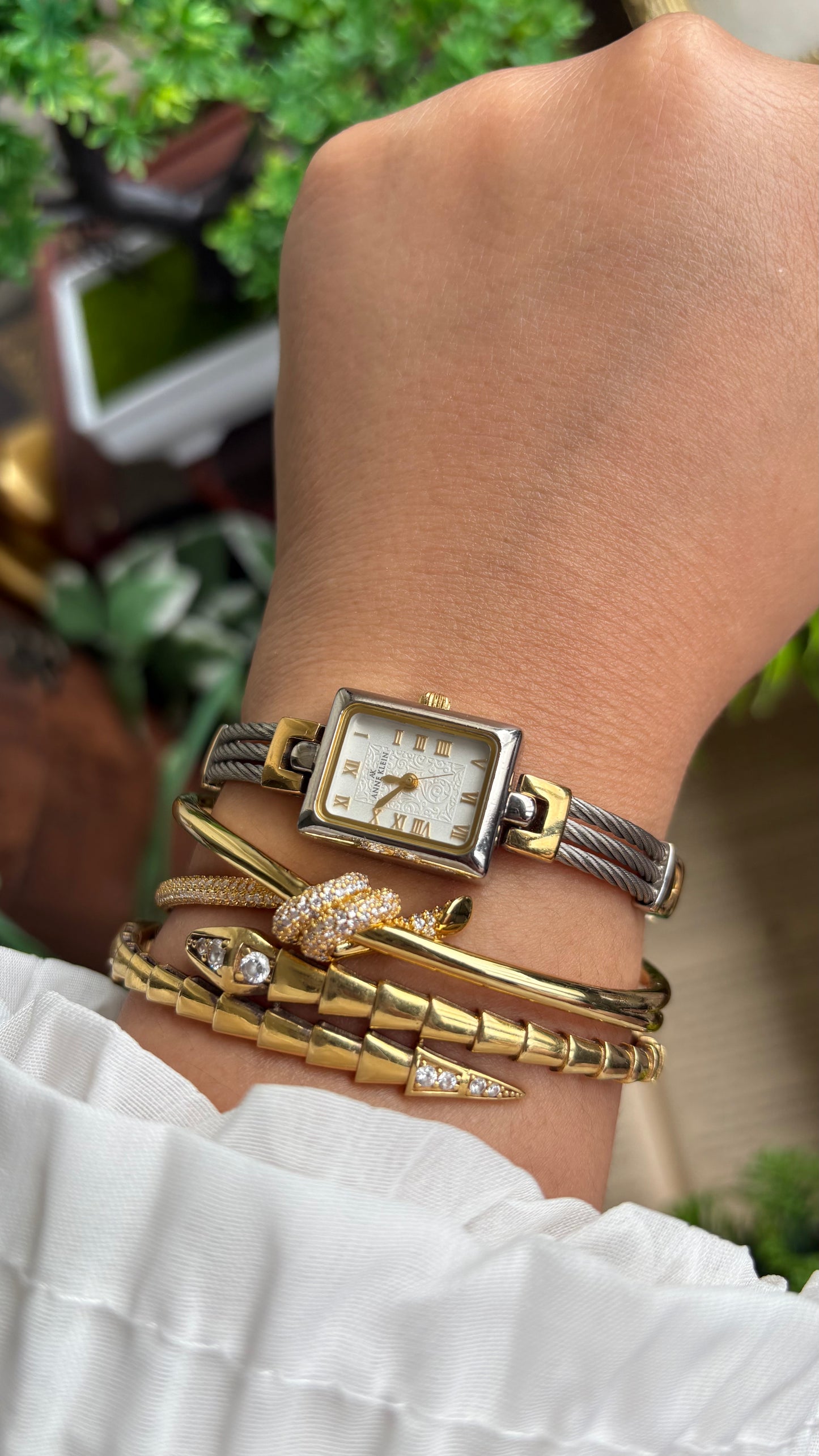 Vintage Anne Klein Watch in Two-Tone Art Deco Dial Charriol Style Watch