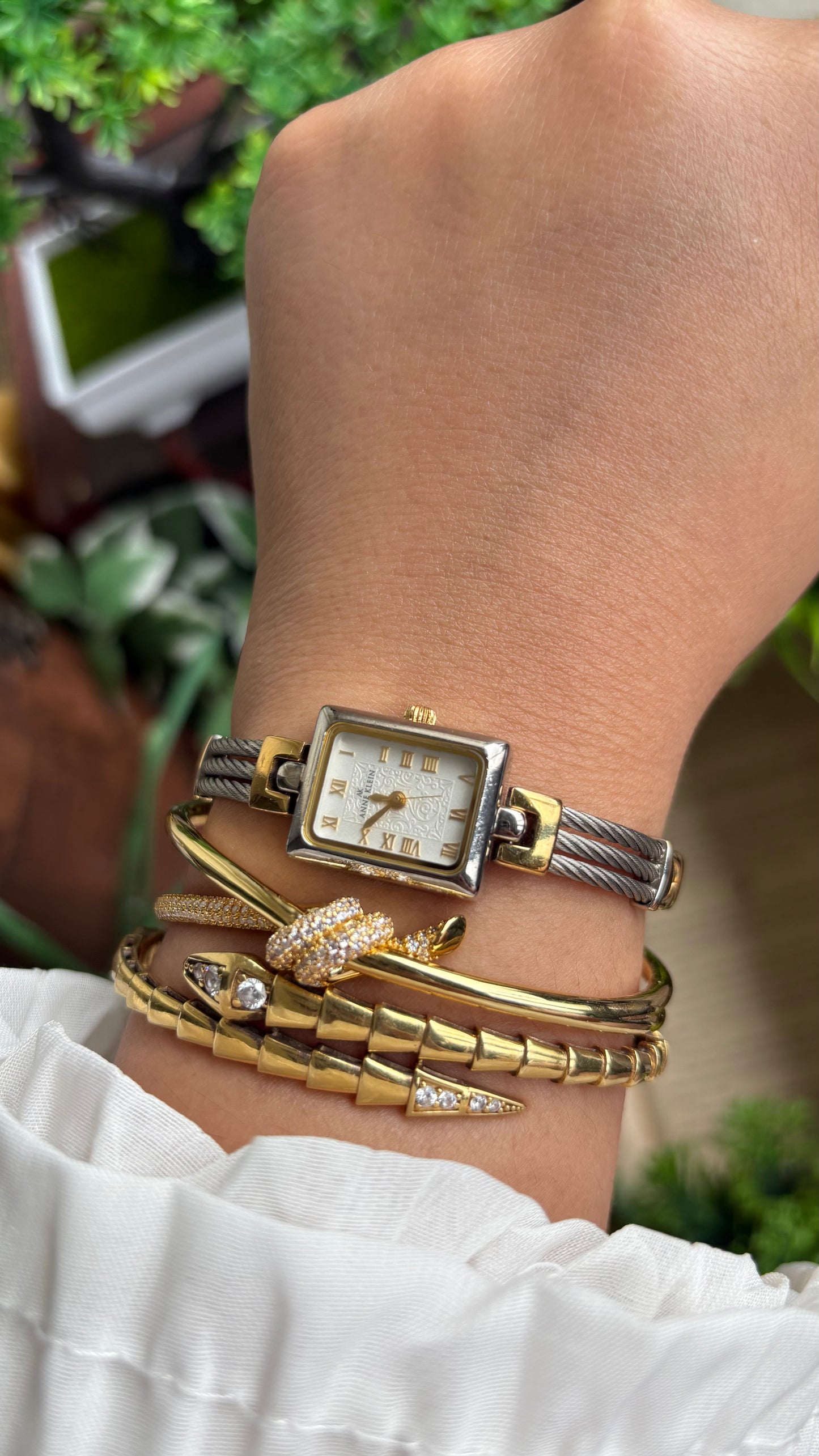 Vintage Anne Klein Watch in Two-Tone Art Deco Dial Charriol Style Watch