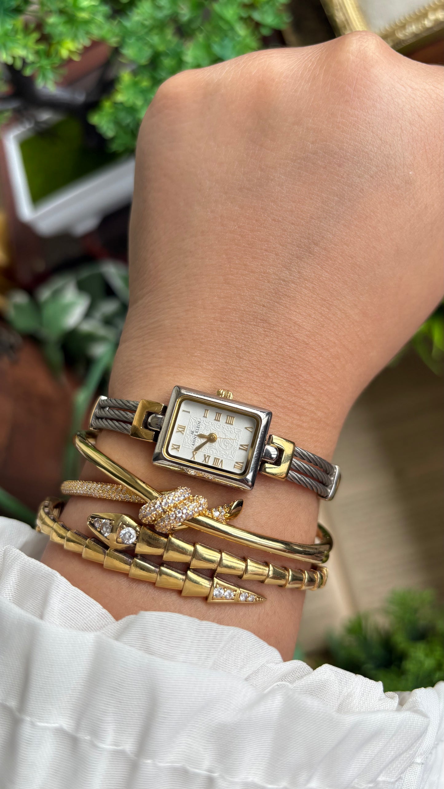 Vintage Anne Klein Watch in Two-Tone Art Deco Dial Charriol Style Watch