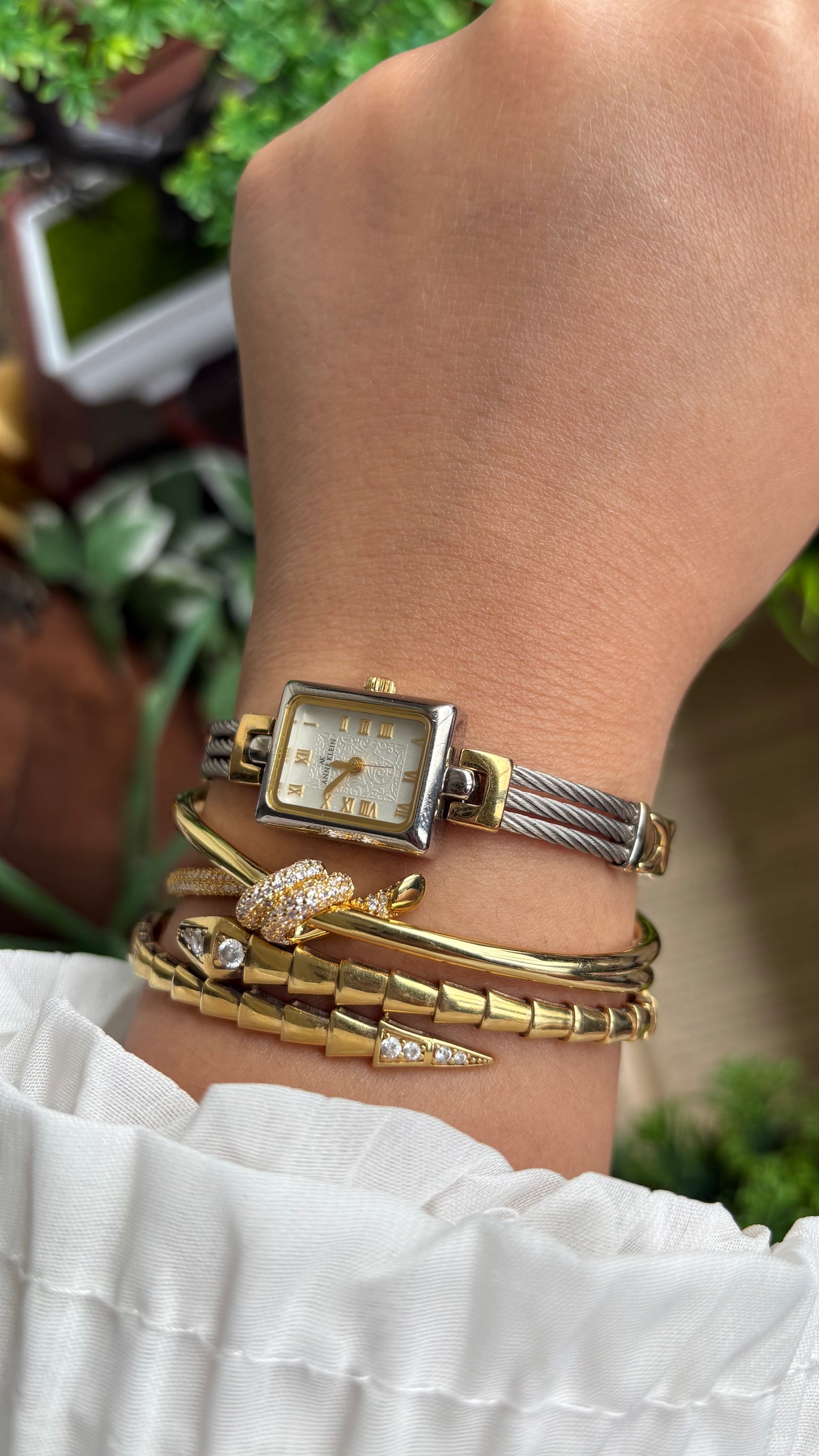Vintage Anne Klein Watch in Two-Tone Art Deco Dial Charriol Style Watch