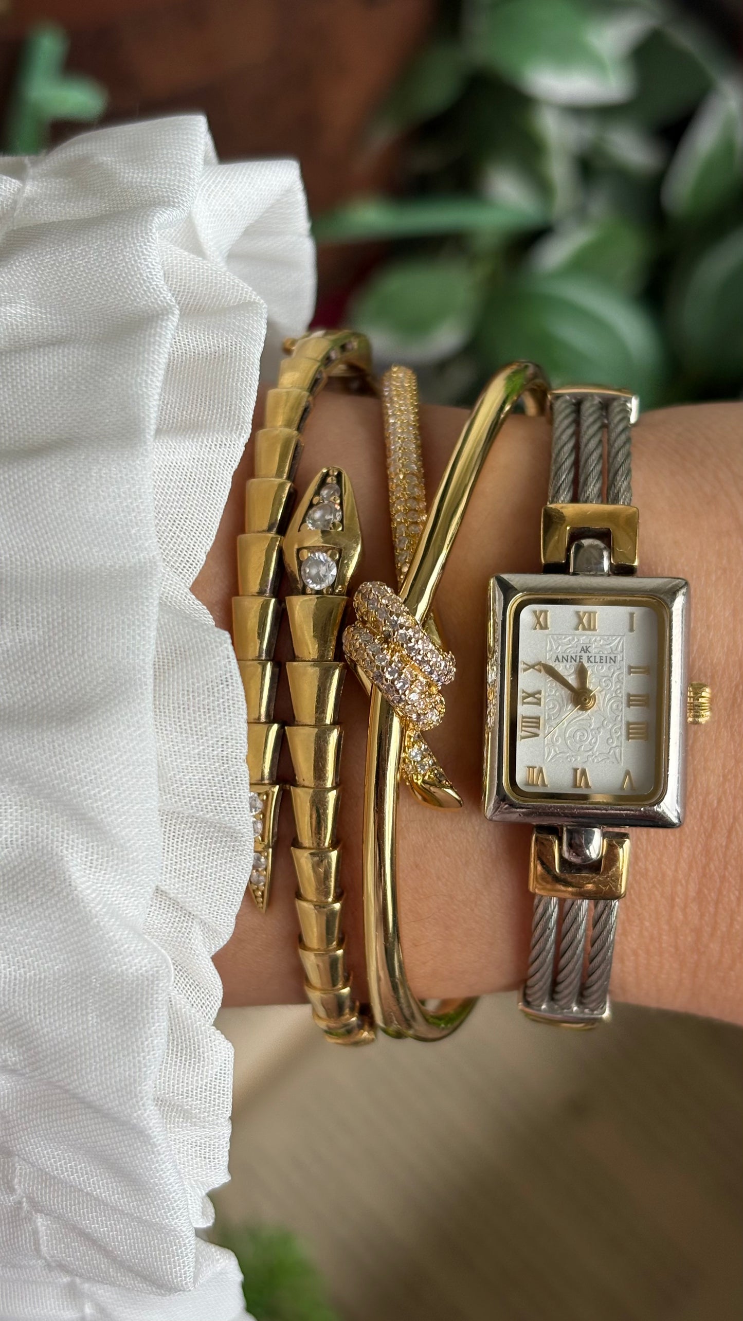 Vintage Anne Klein Watch in Two-Tone Art Deco Dial Charriol Style Watch