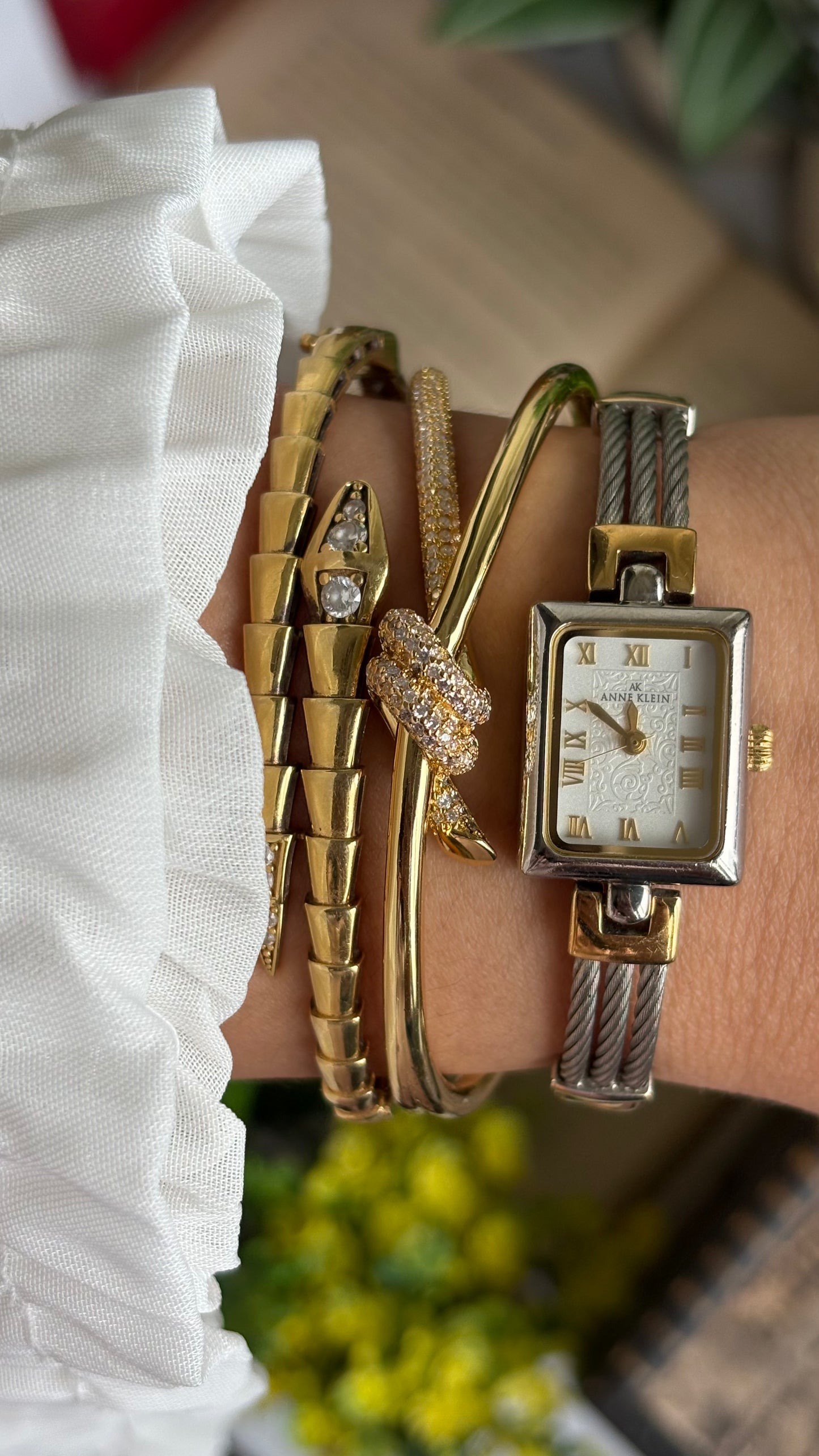 Vintage Anne Klein Watch in Two-Tone Art Deco Dial Charriol Style Watch