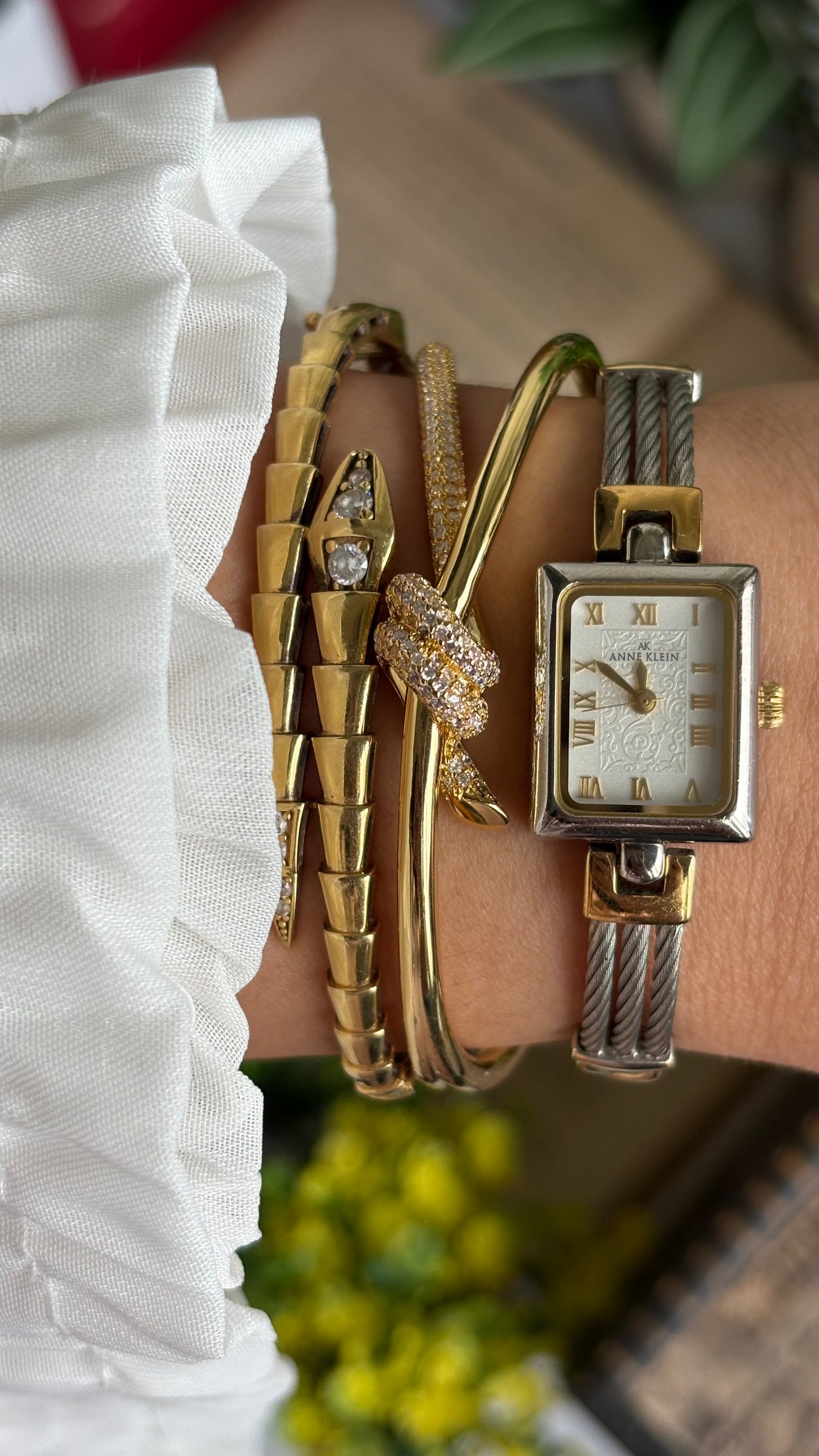 Vintage Anne Klein Watch in Two-Tone Art Deco Dial Charriol Style Watch
