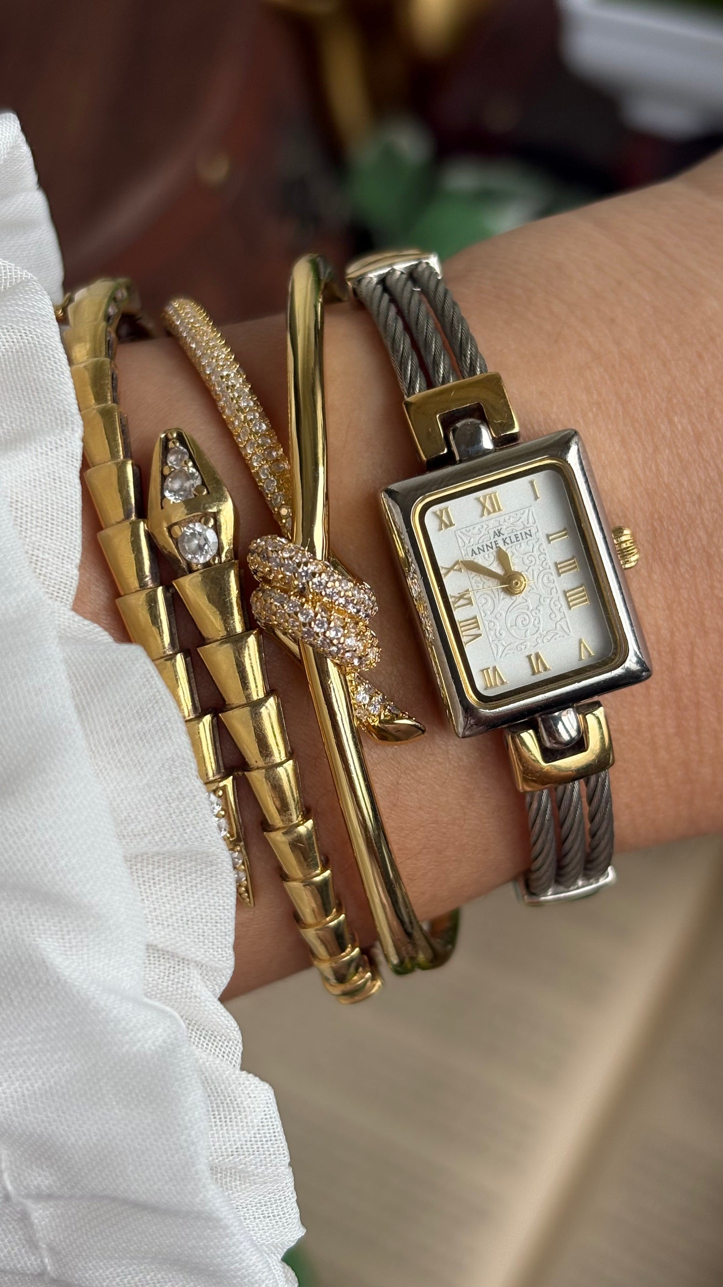 Vintage Anne Klein Watch in Two-Tone Art Deco Dial Charriol Style Watch