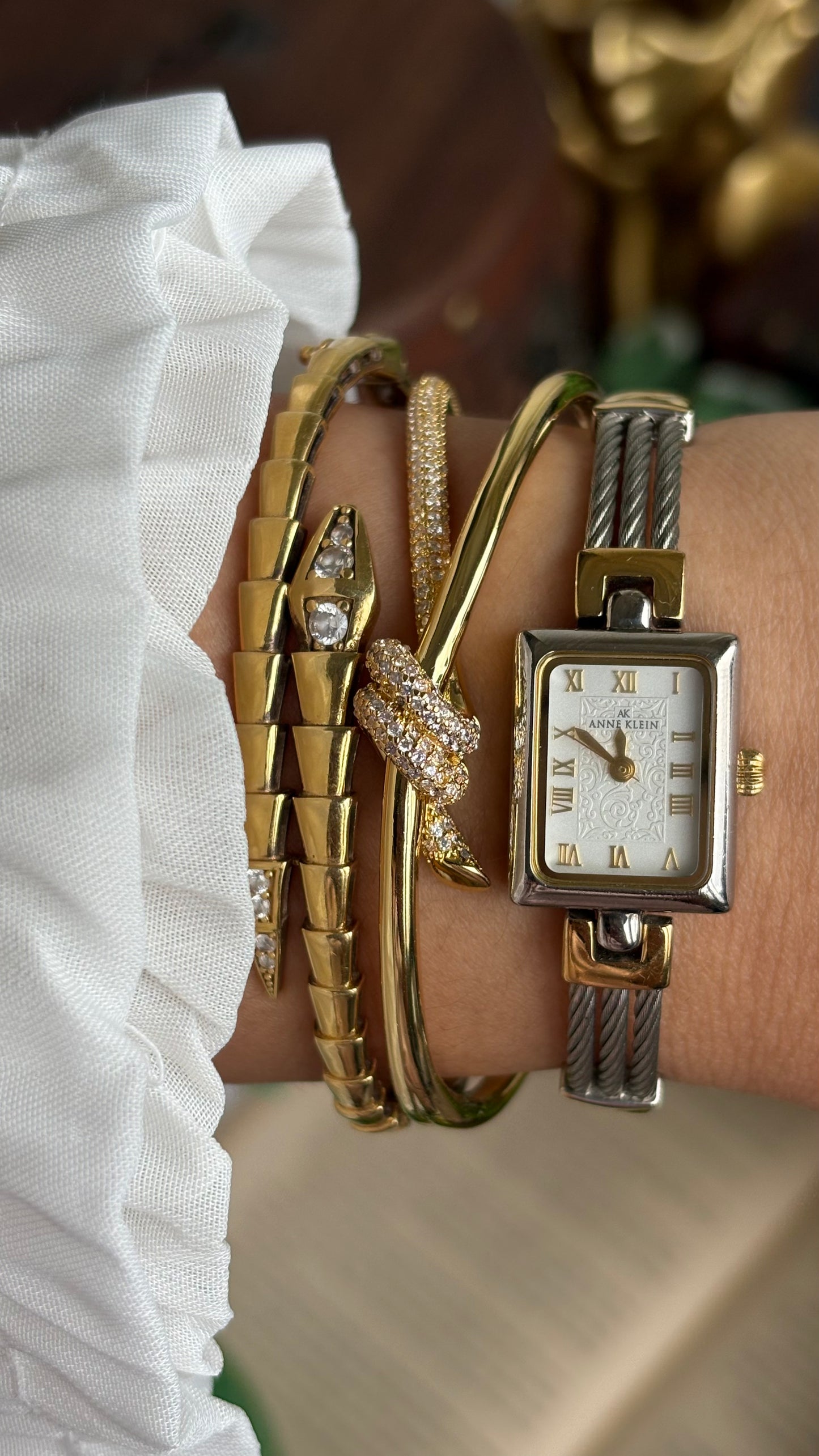 Vintage Anne Klein Watch in Two-Tone Art Deco Dial Charriol Style Watch