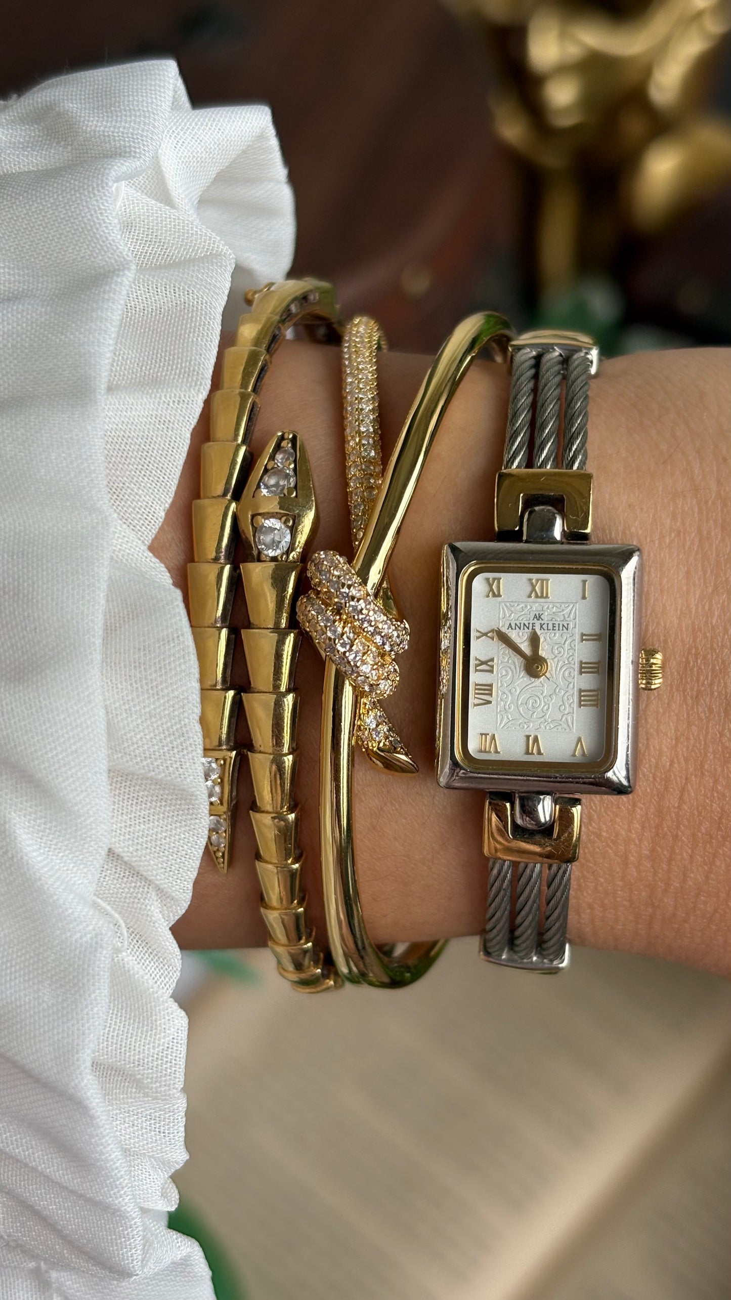 Vintage Anne Klein Watch in Two-Tone Art Deco Dial Charriol Style Watch
