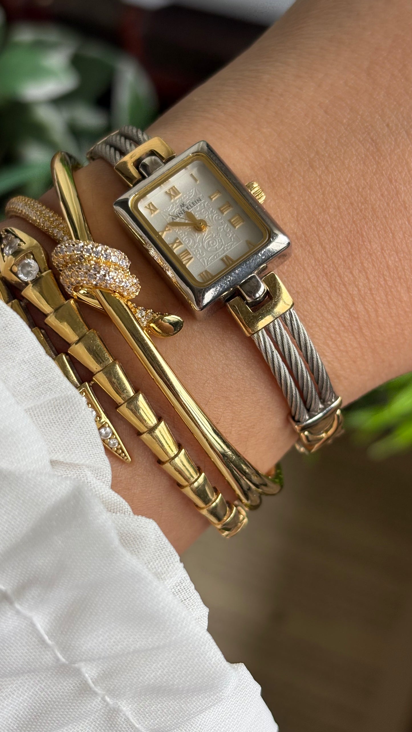 Vintage Anne Klein Watch in Two-Tone Art Deco Dial Charriol Style Watch
