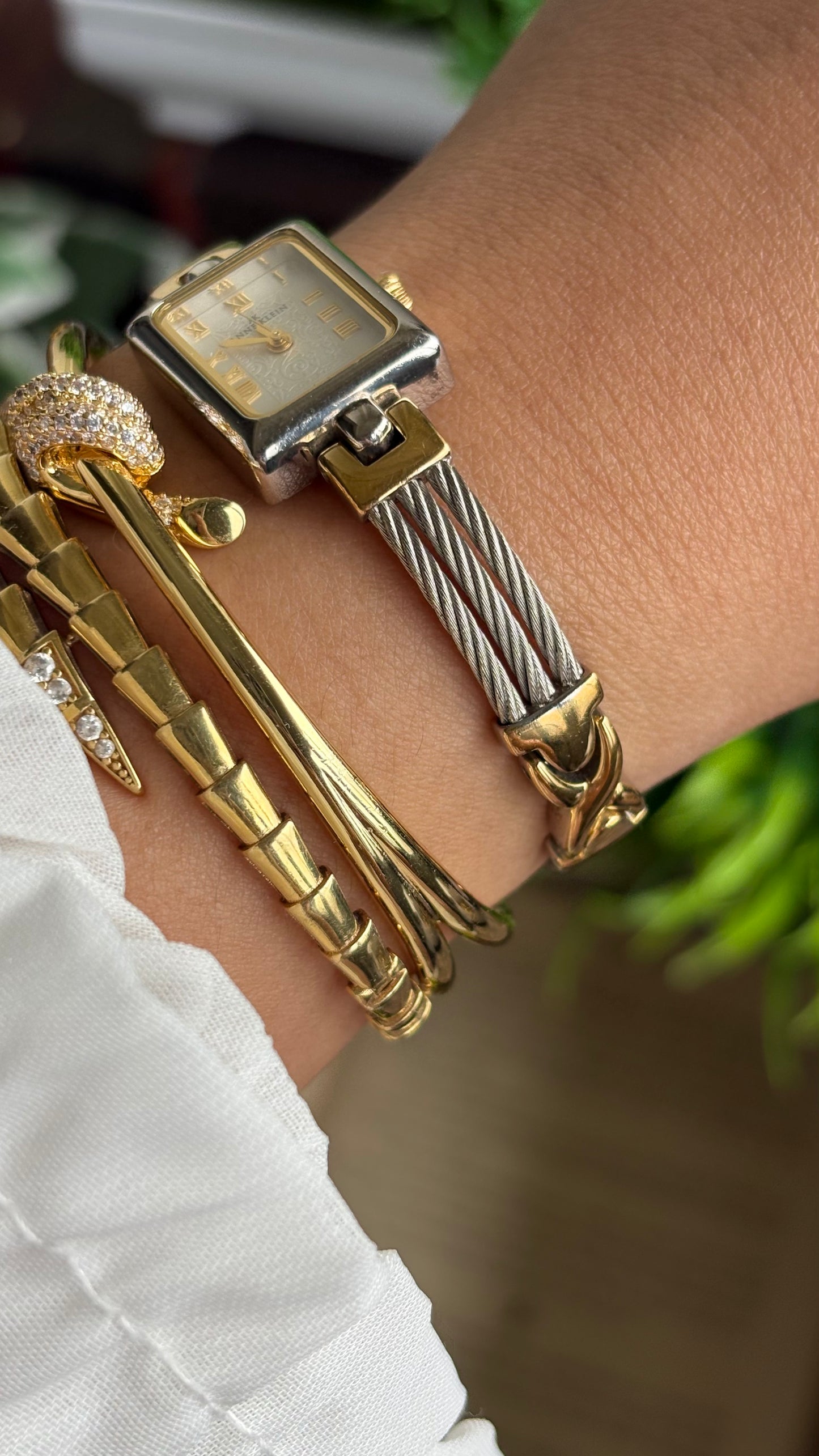Vintage Anne Klein Watch in Two-Tone Art Deco Dial Charriol Style Watch