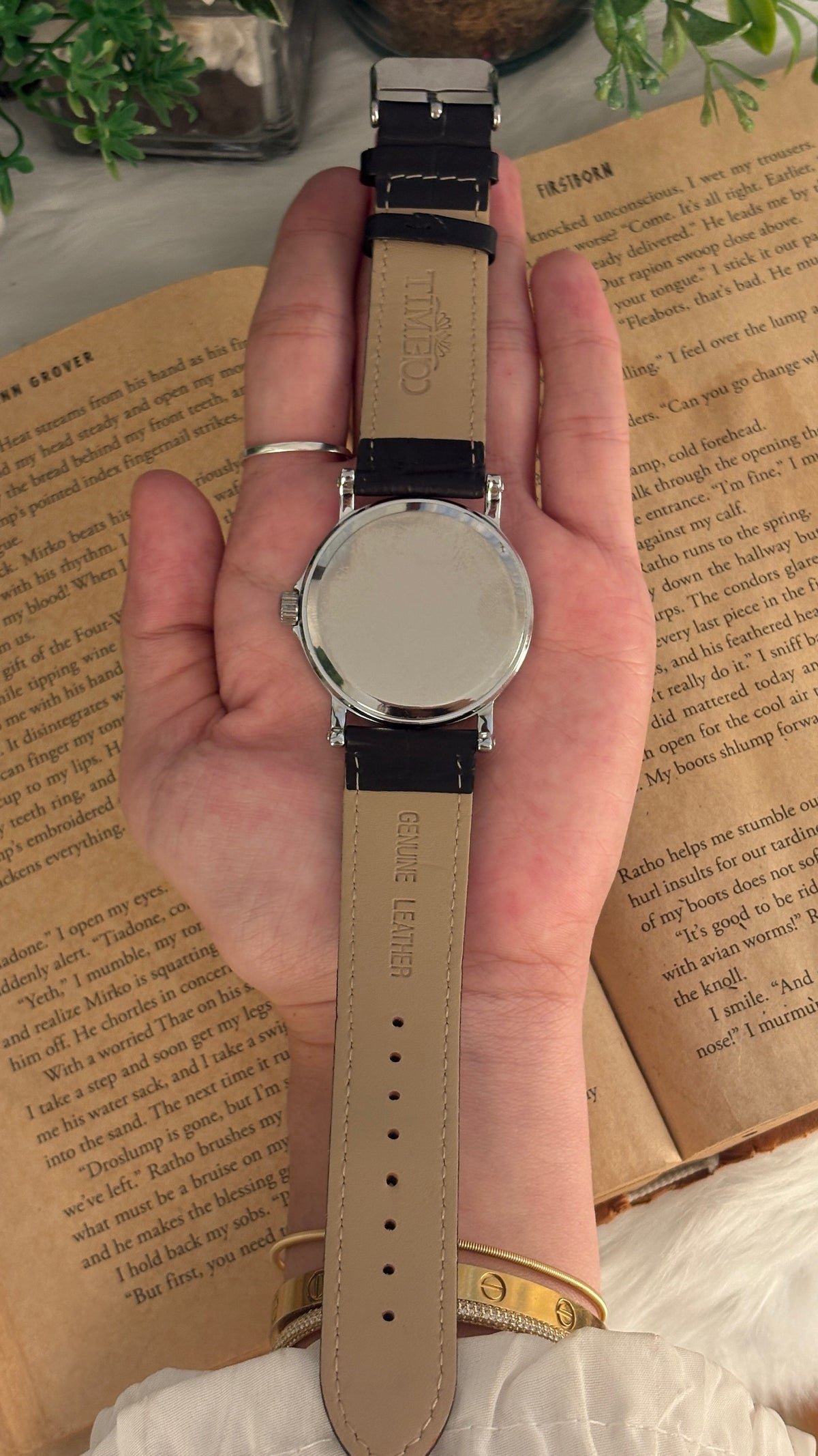 Rare Vintage Time&Co Moonphase Watch in Silver Tone Black Leather Quartz