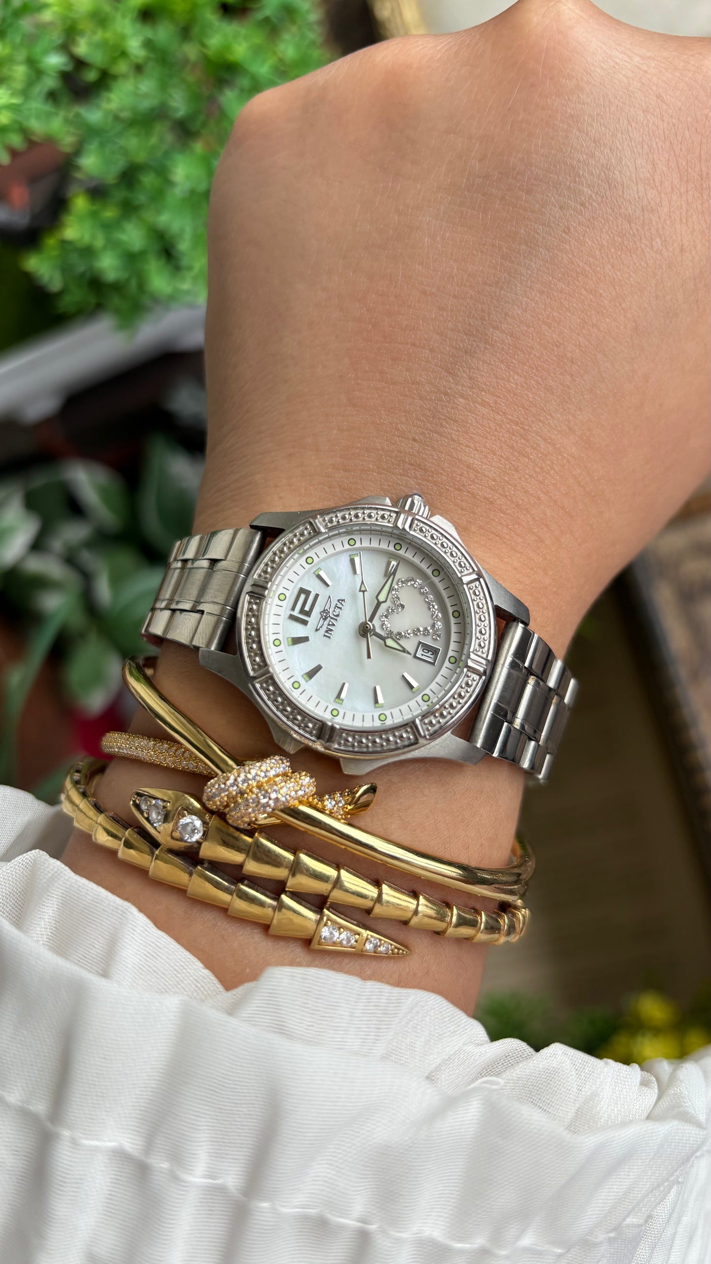 Vintage Invicta Bejeweled Watch in Silver Tone With Window Date