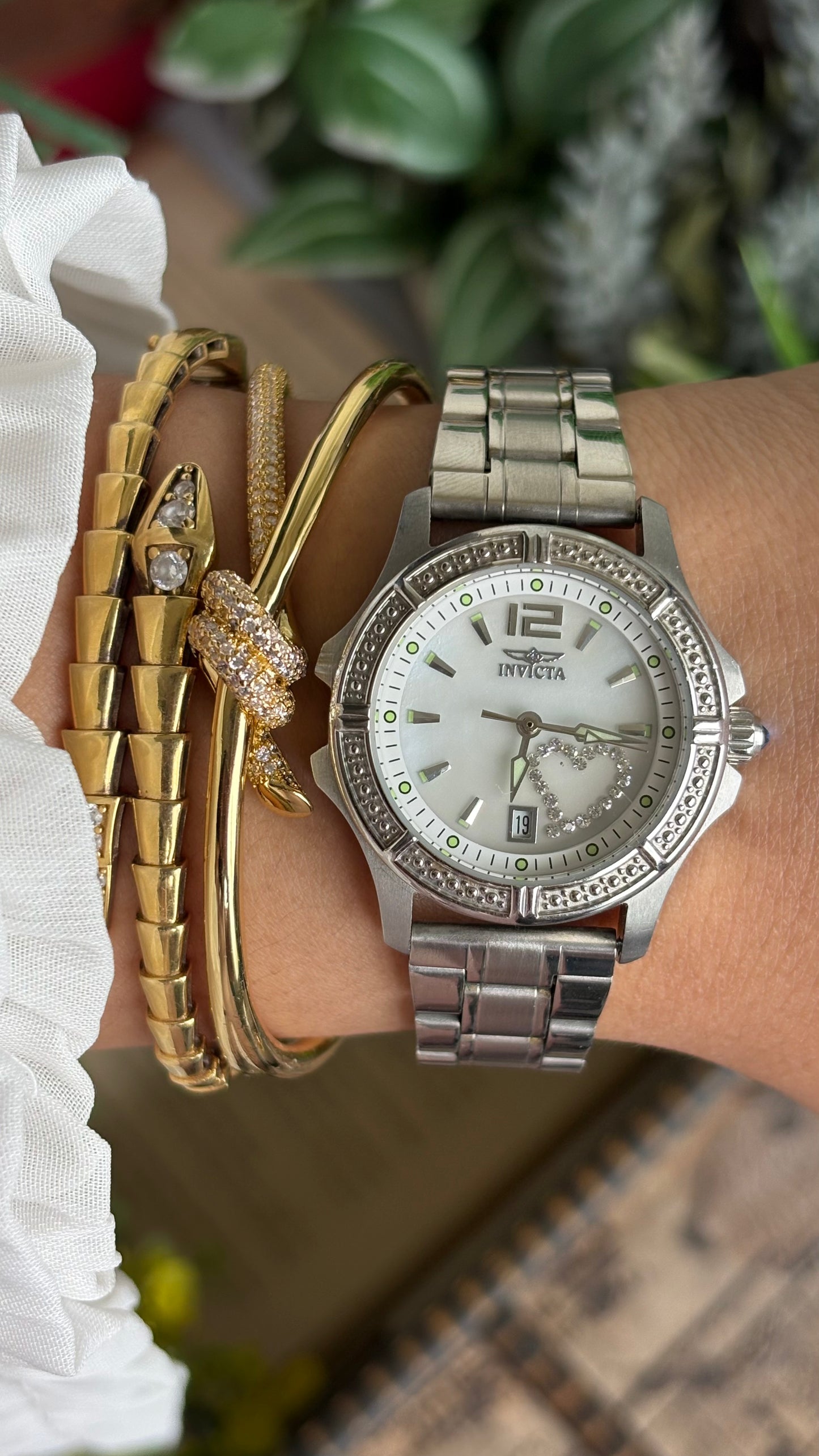 Vintage Invicta Bejeweled Watch in Silver Tone With Window Date
