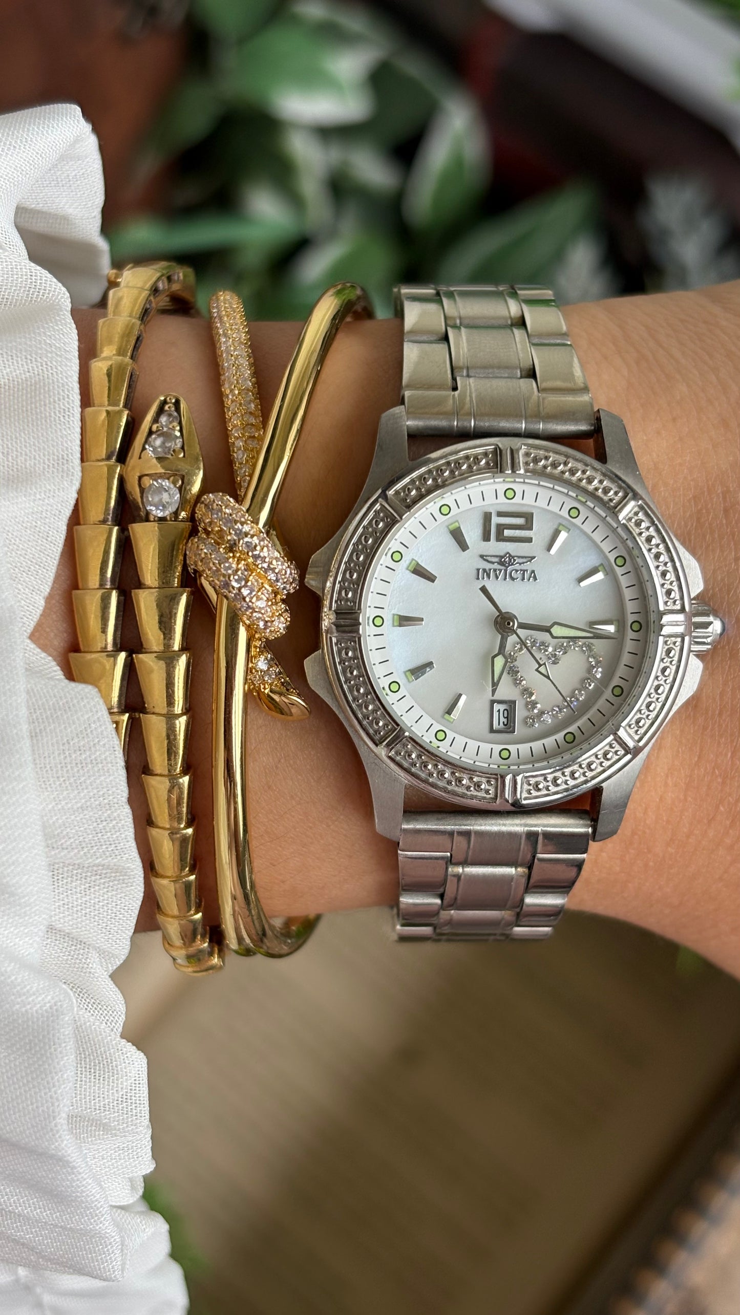 Vintage Invicta Bejeweled Watch in Silver Tone With Window Date
