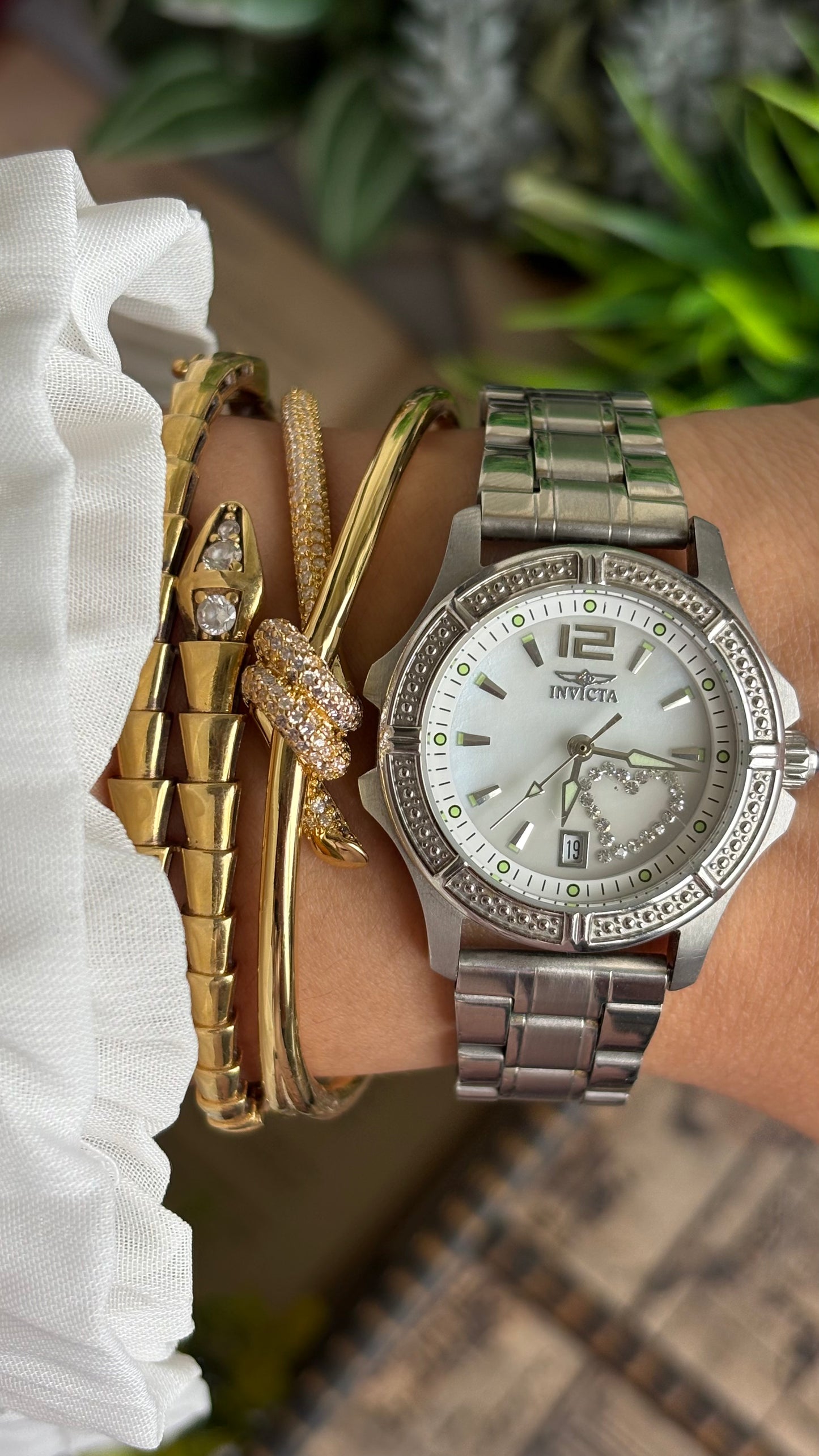 Vintage Invicta Bejeweled Watch in Silver Tone With Window Date