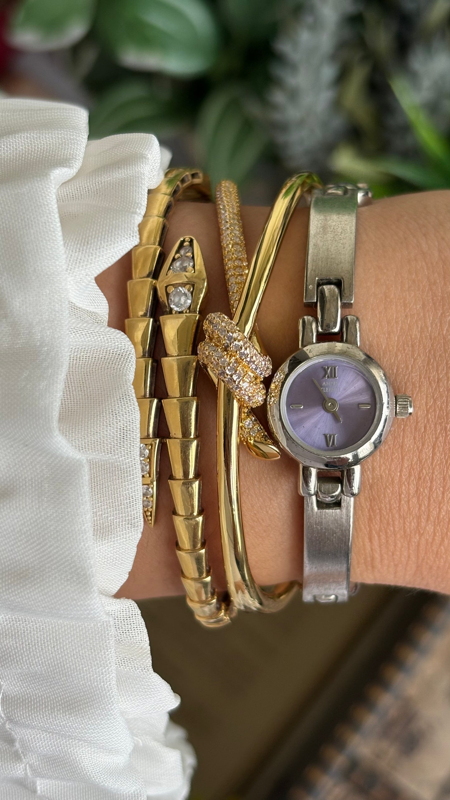 Extremely Rare Vintage Anne Klein Watch in Silver Tone Super Dainty Purple Dial