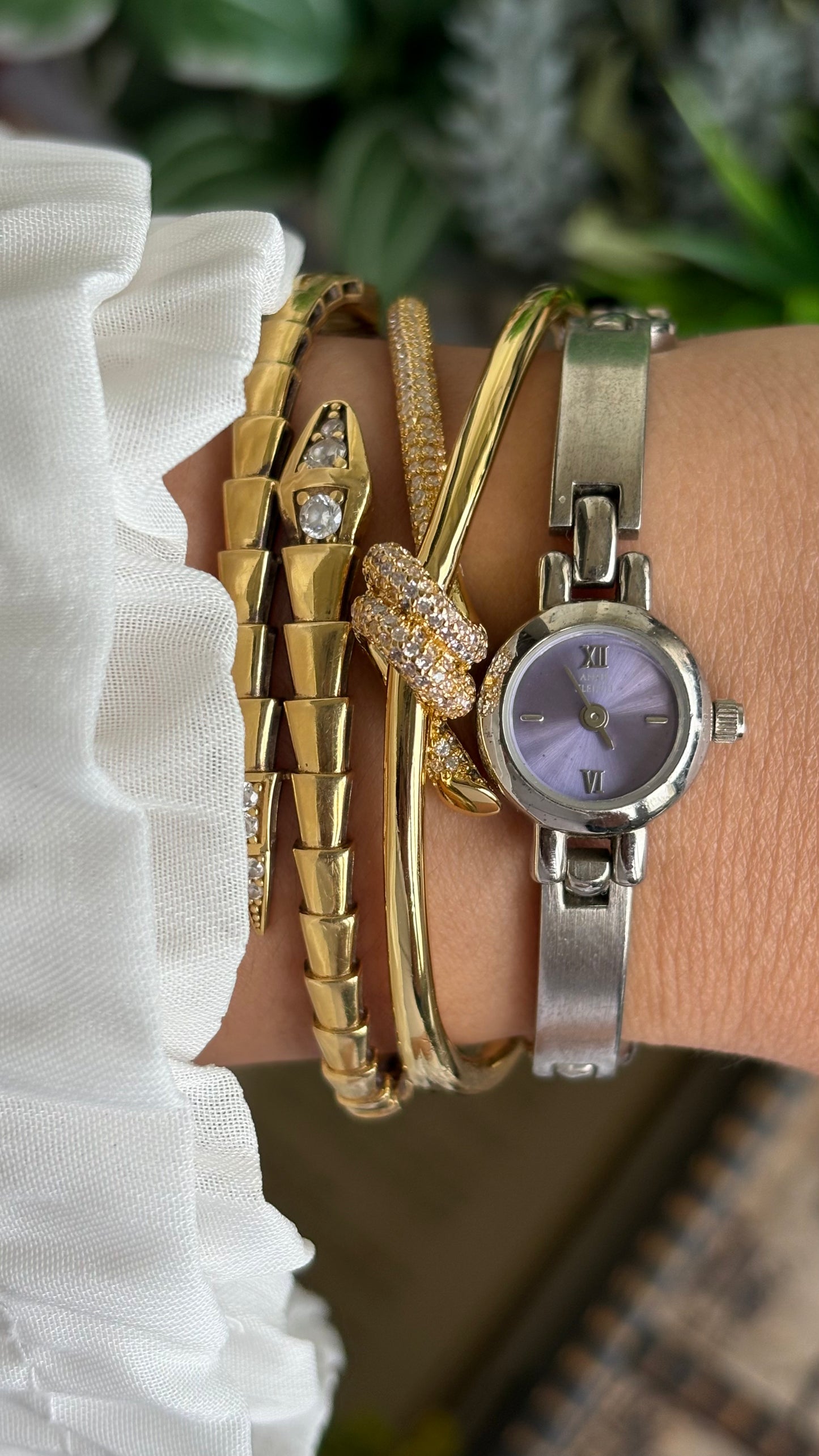 Extremely Rare Vintage Anne Klein Watch in Silver Tone Super Dainty Purple Dial