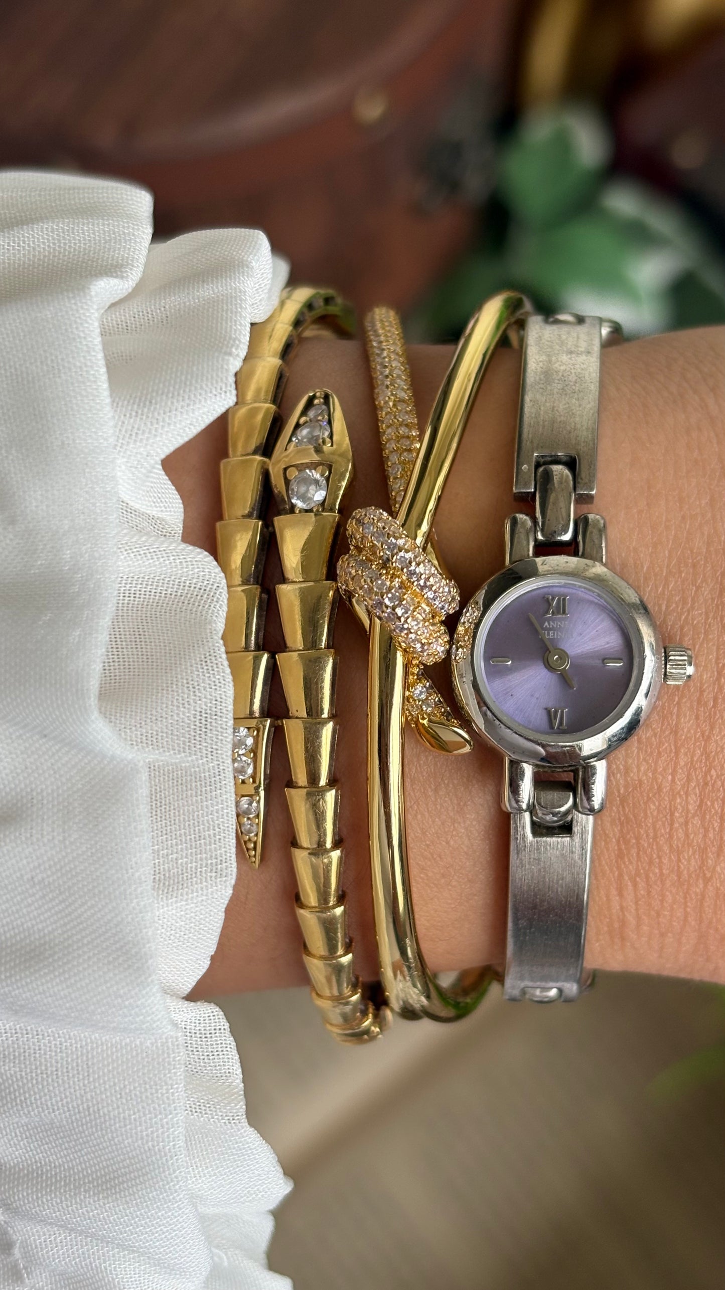 Extremely Rare Vintage Anne Klein Watch in Silver Tone Super Dainty Purple Dial