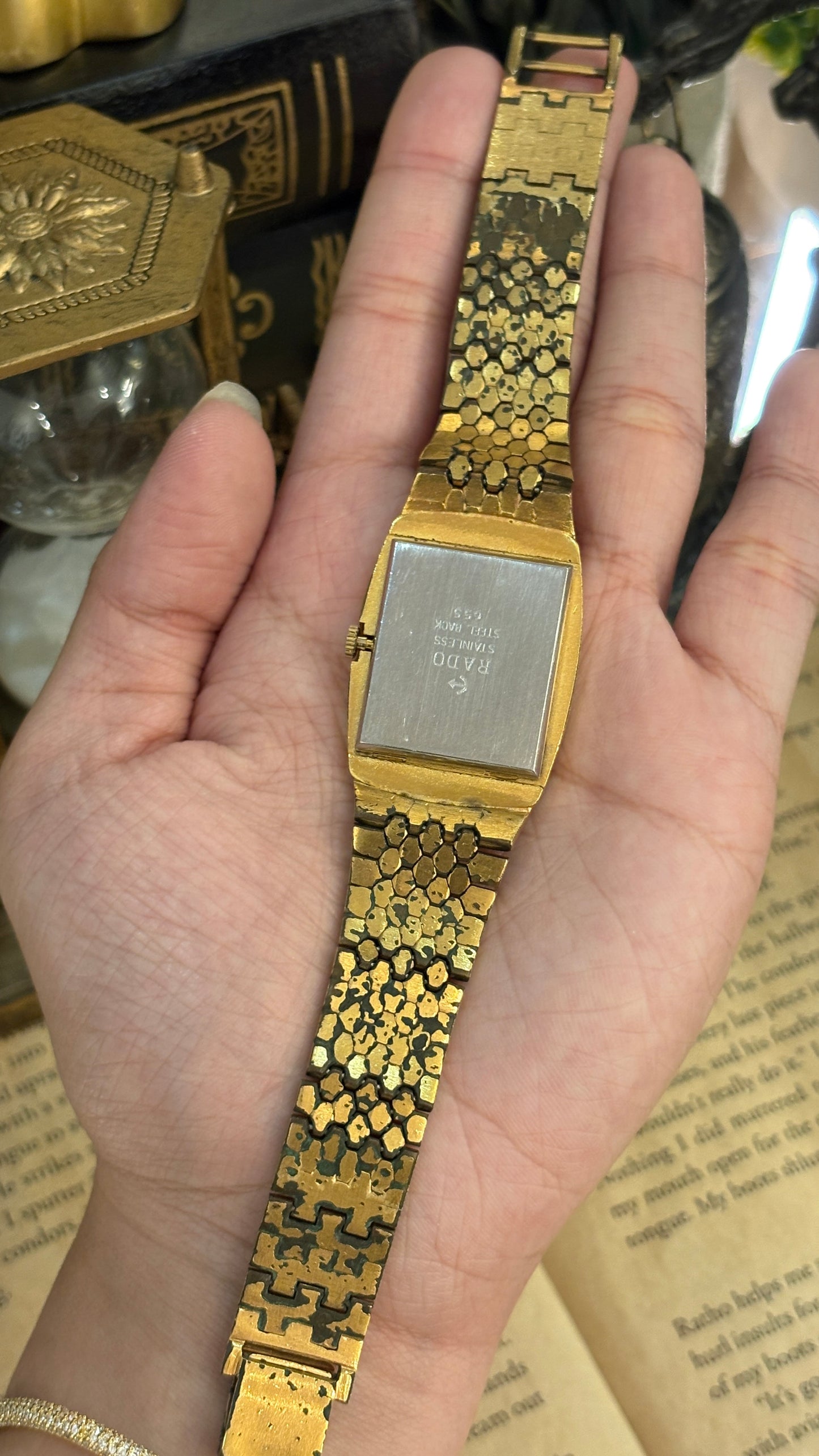 Rare Vintage Rado Swiss Super Gazelle II Tank Watch in Gold Tone Textured Finish Manual Wind