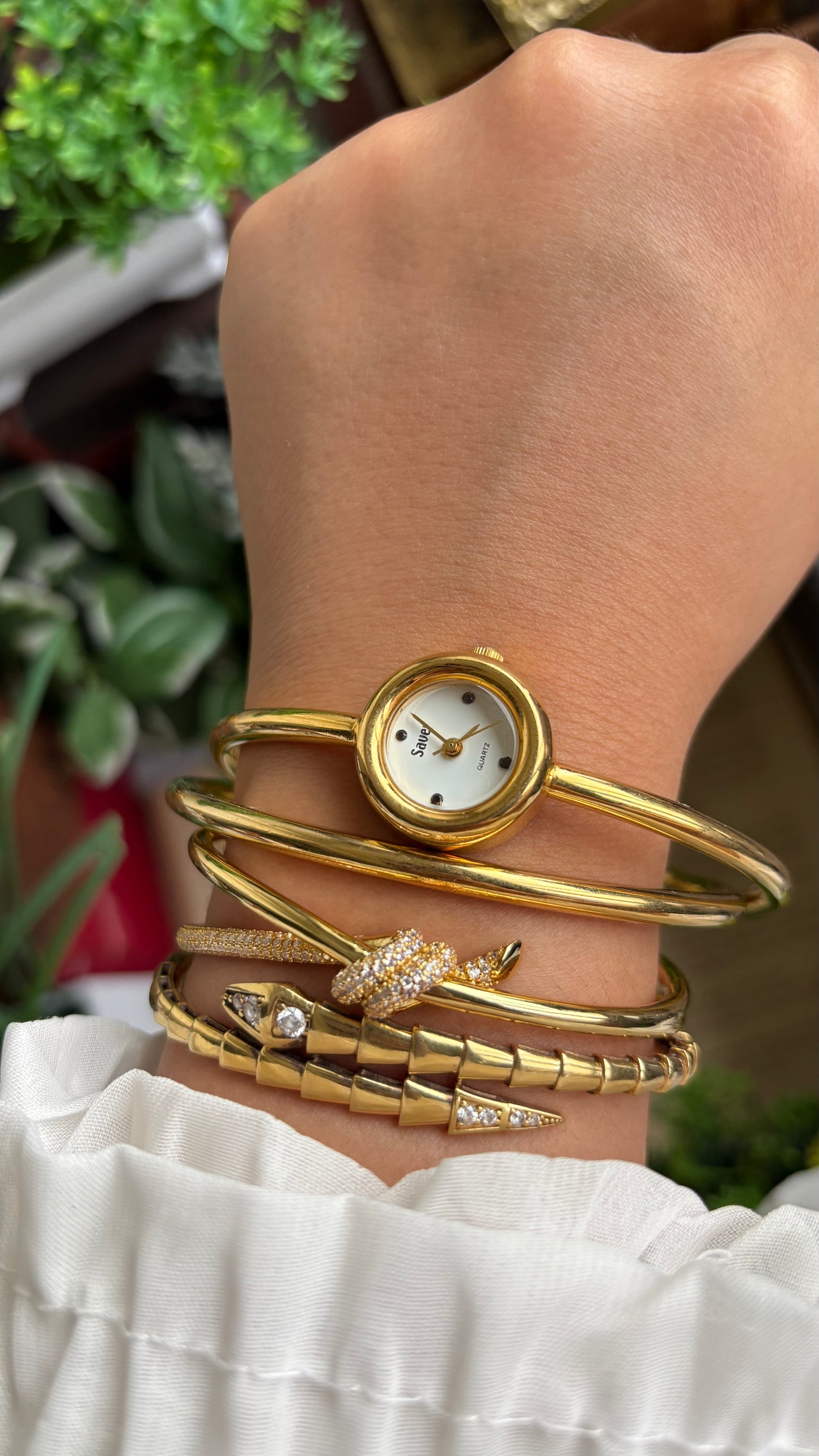 Vintage Bangle Layered Watch in Gold Tone