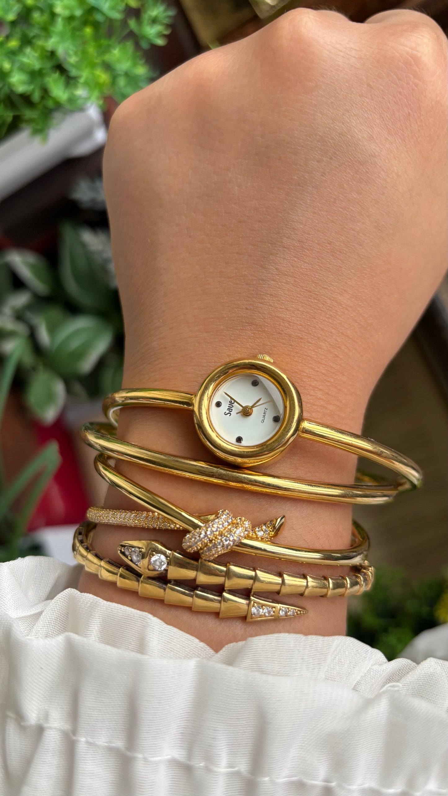 Vintage Bangle Layered Watch in Gold Tone