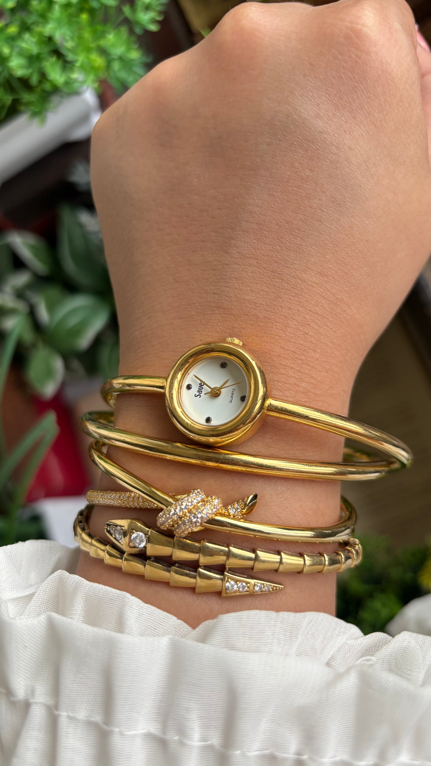 Vintage Bangle Layered Watch in Gold Tone