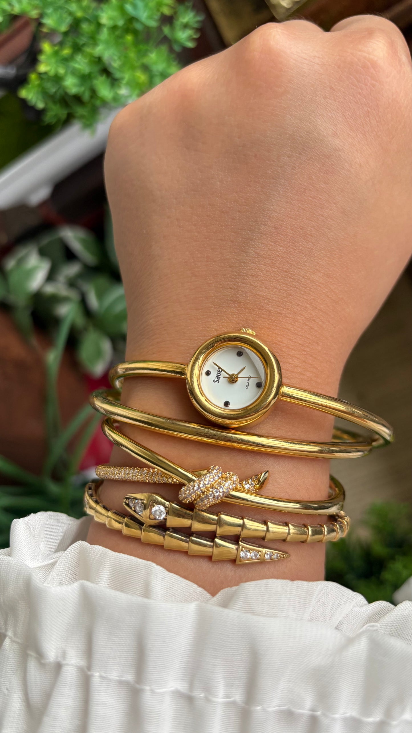 Vintage Bangle Layered Watch in Gold Tone