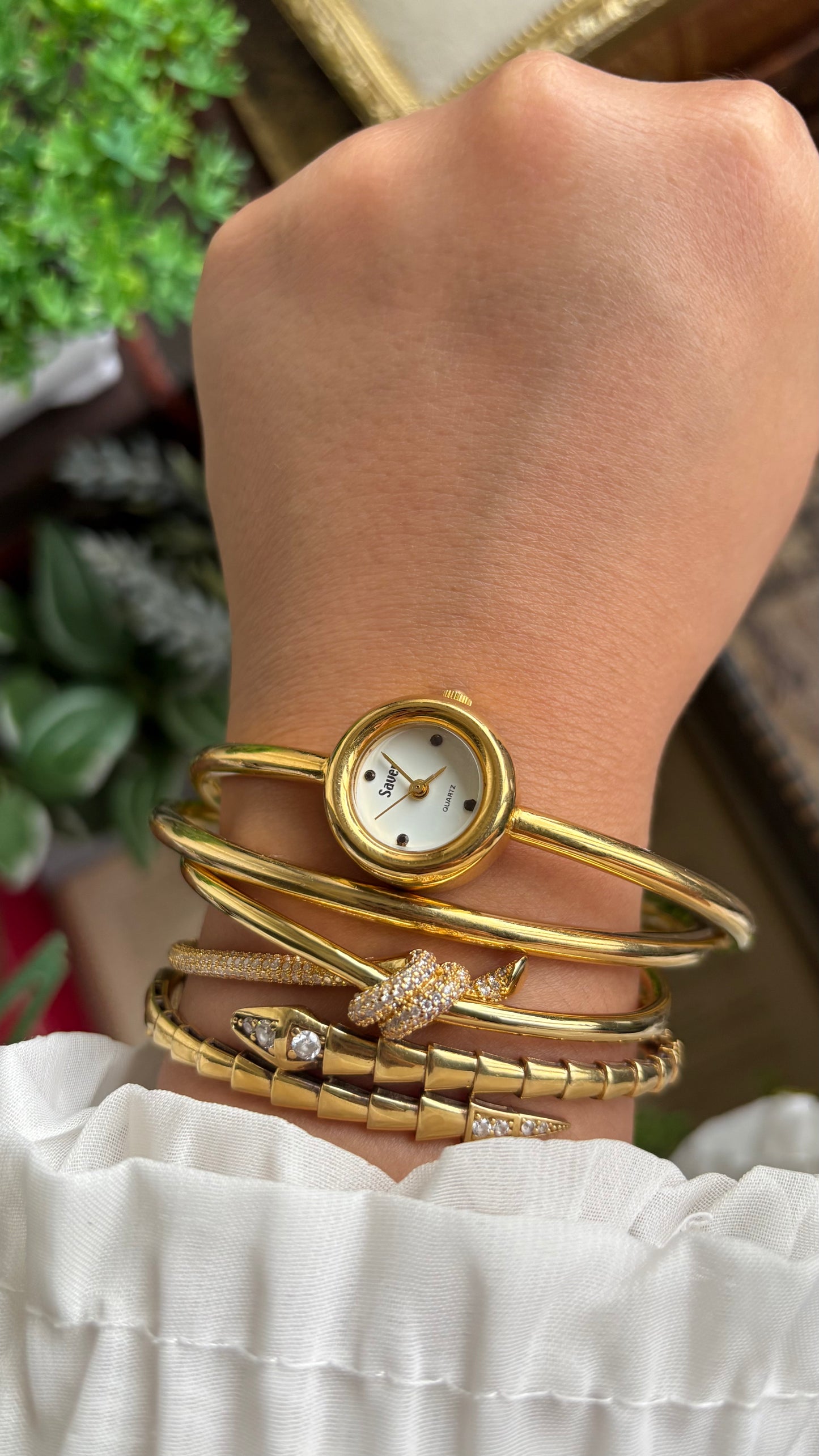 Vintage Bangle Layered Watch in Gold Tone