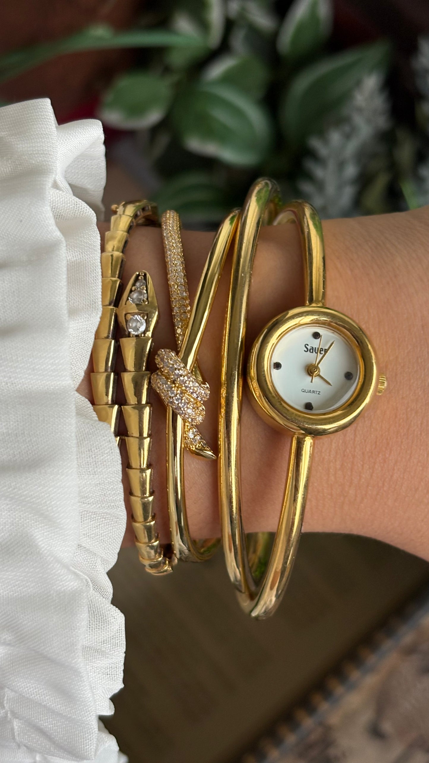 Vintage Bangle Layered Watch in Gold Tone