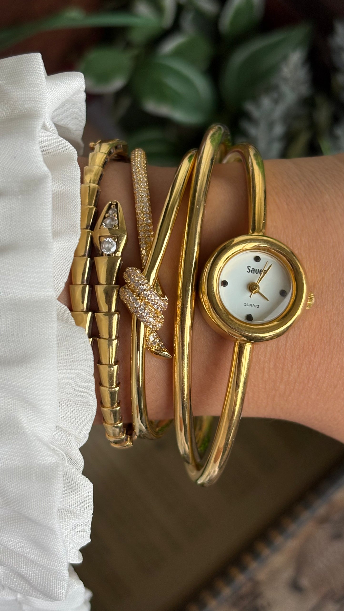 Vintage Bangle Layered Watch in Gold Tone
