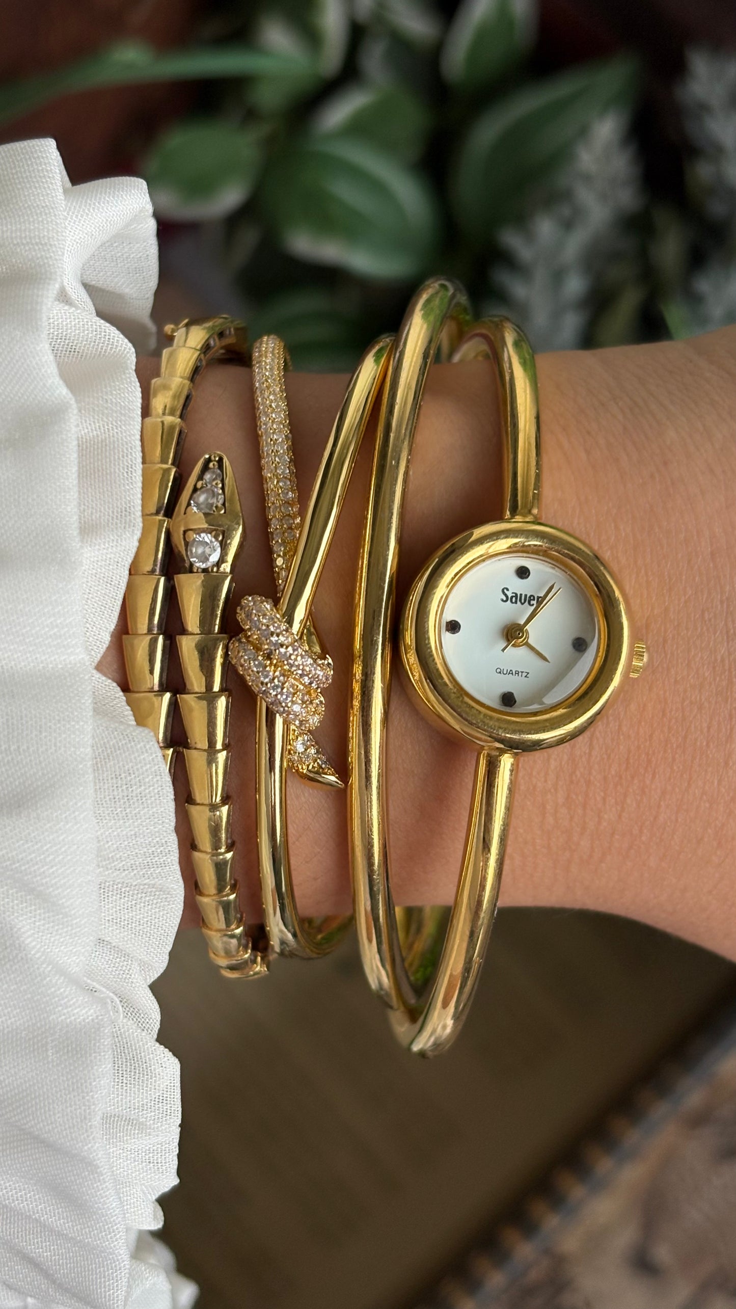 Vintage Bangle Layered Watch in Gold Tone