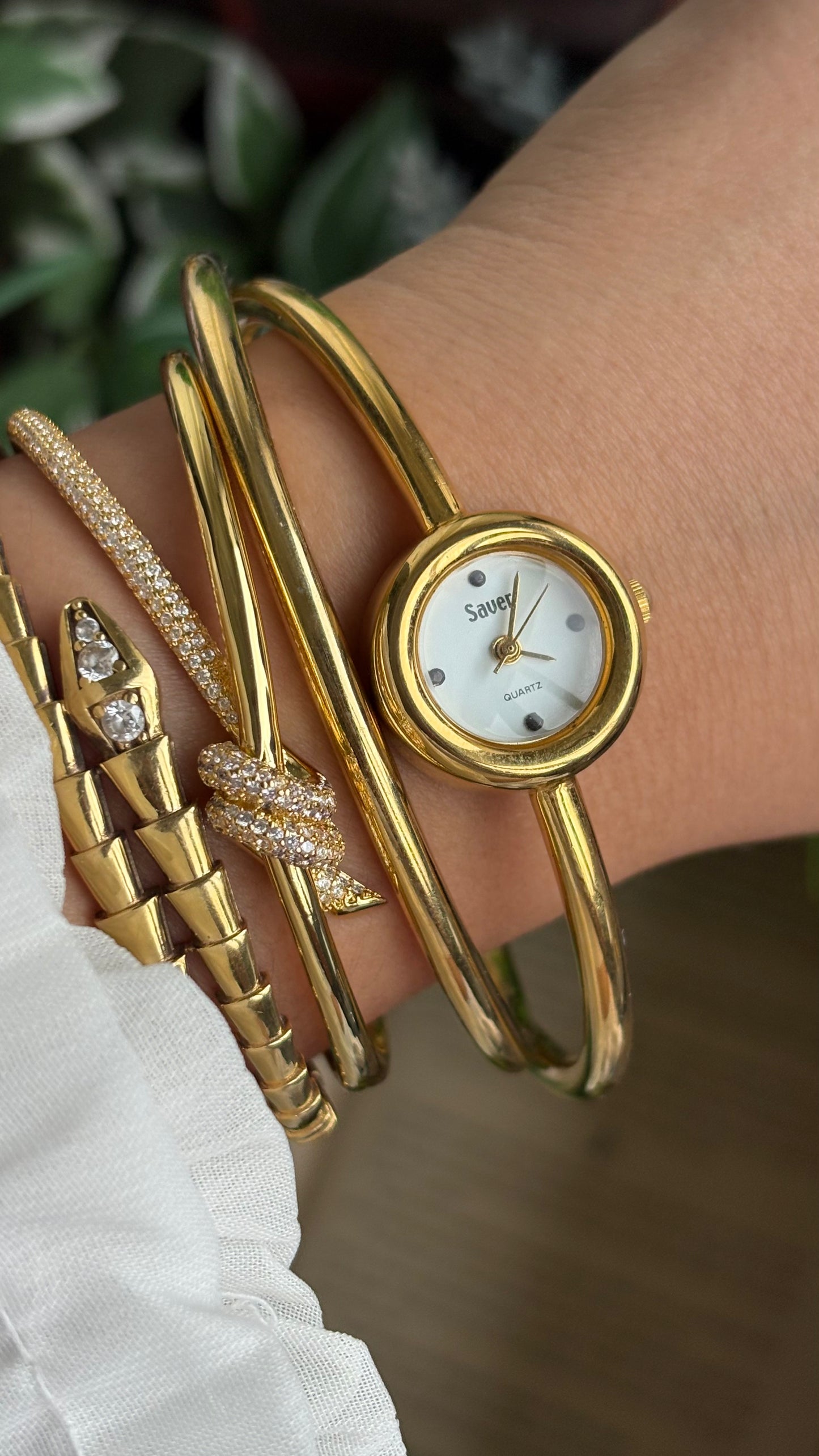 Vintage Bangle Layered Watch in Gold Tone