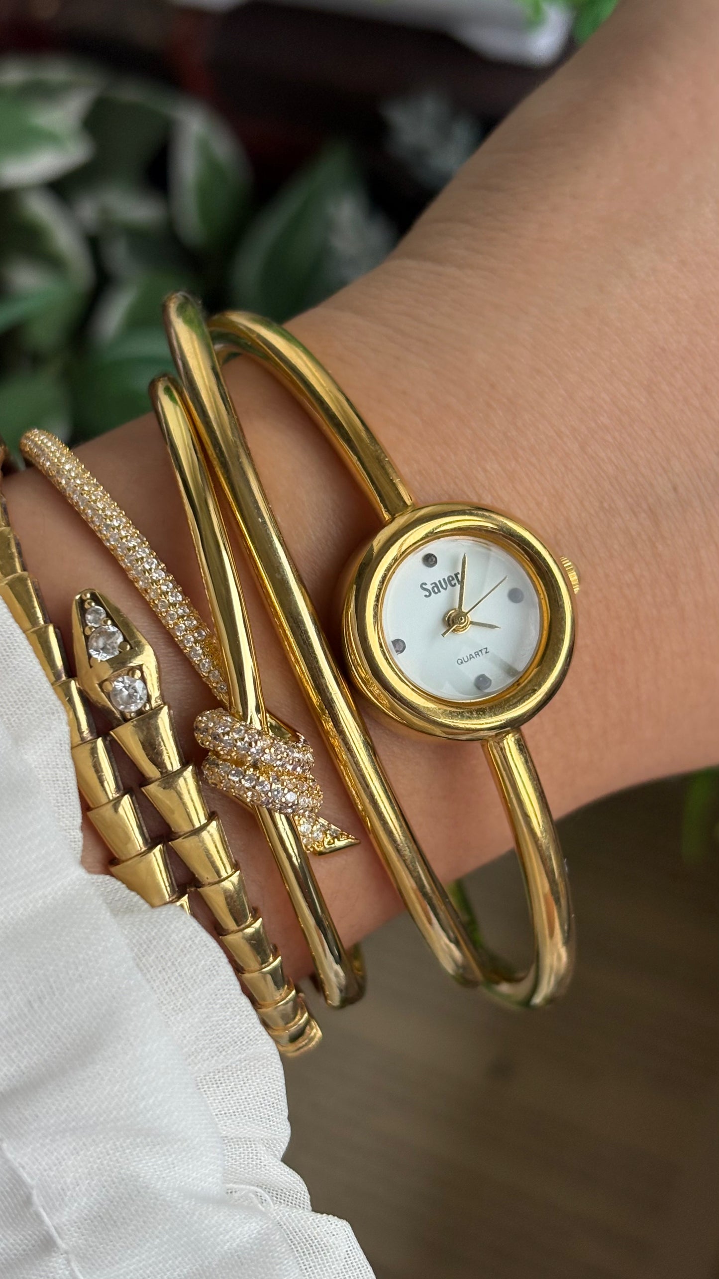 Vintage Bangle Layered Watch in Gold Tone