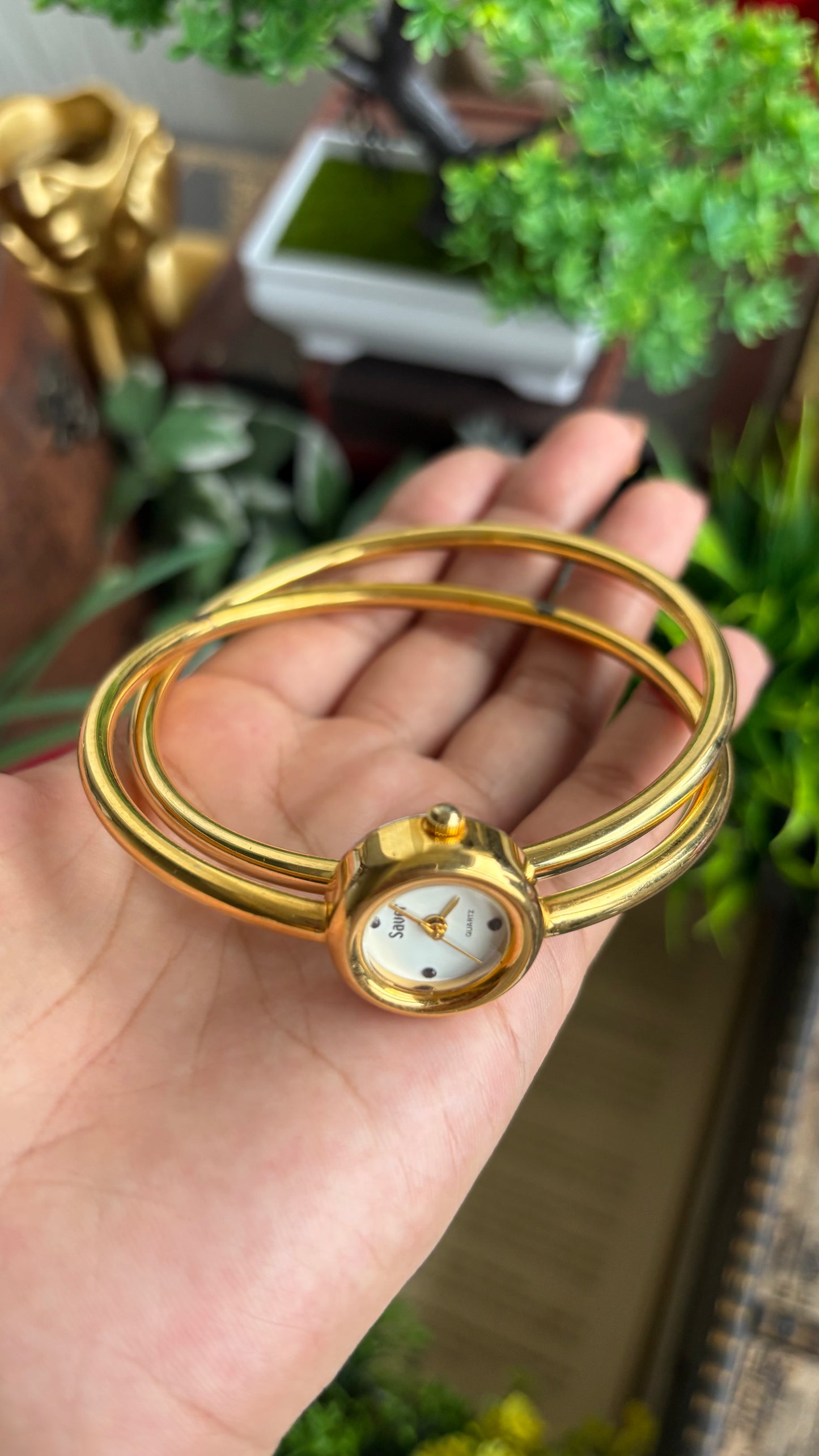 Vintage Bangle Layered Watch in Gold Tone