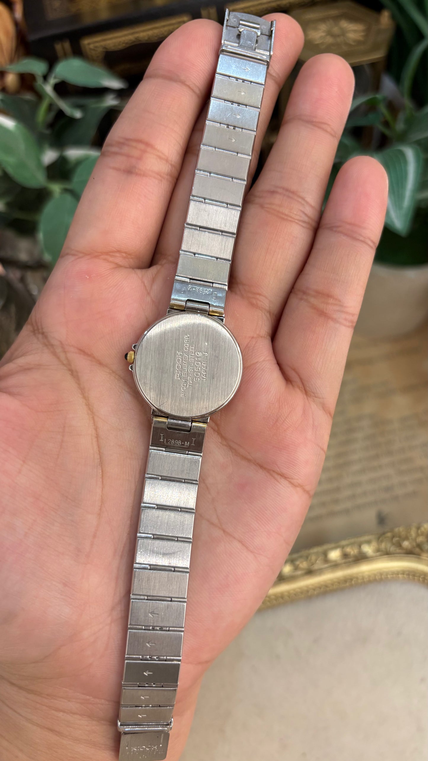 Vintage Ricoh Flowy Bracelet Classic Minimalist Watch in Two-Tone Quartz with Secure Deployment Clasp Lock