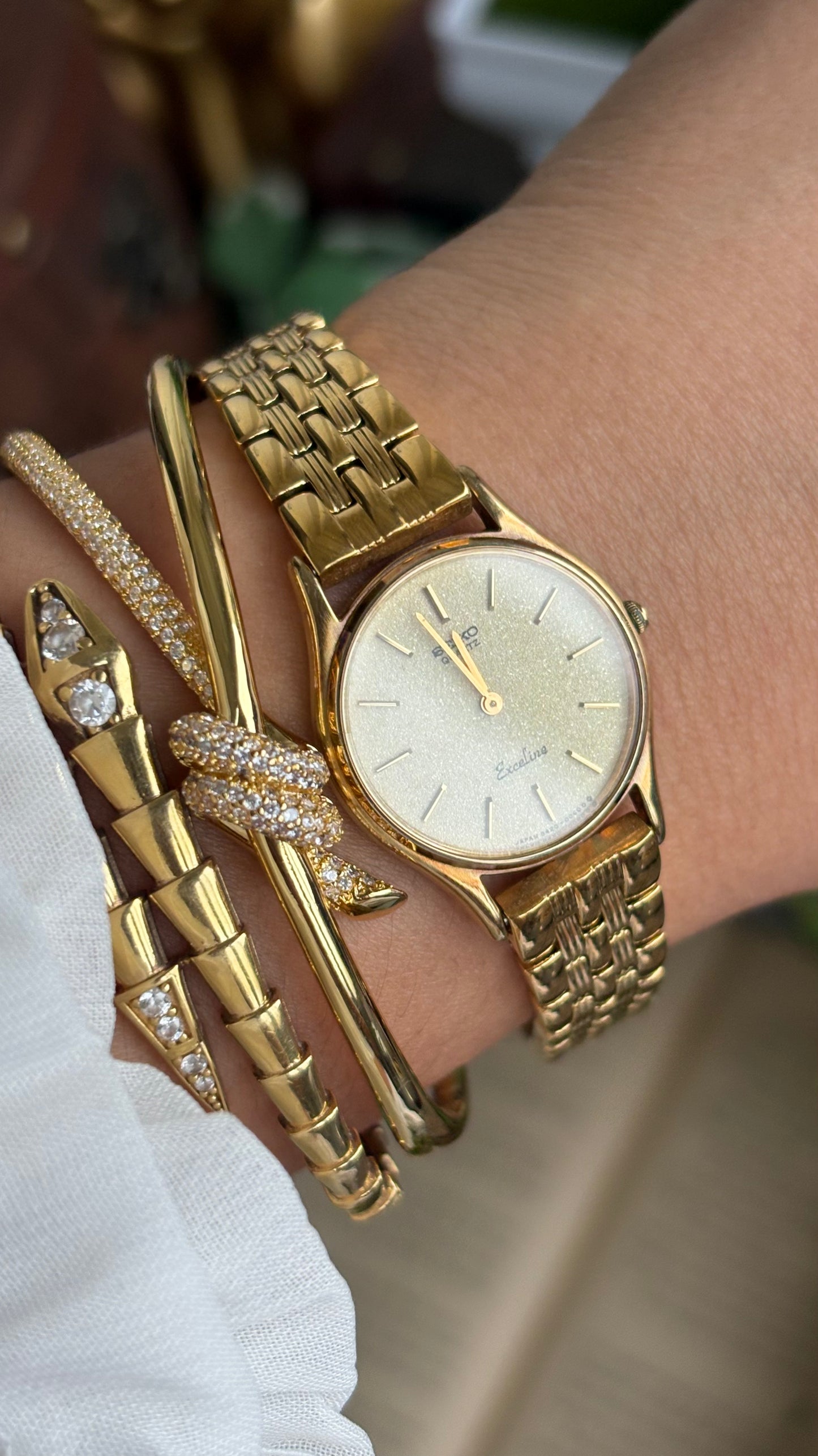 Vintage Dainty Seiko Exceline Watch in Gold Tone Rare Dial Style