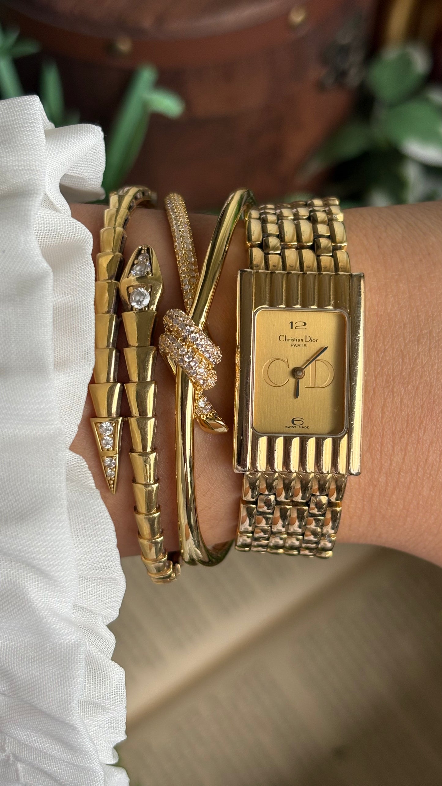 Vintage Classic Christian Dior Women’s Tank Dress Watch in Gold Tone