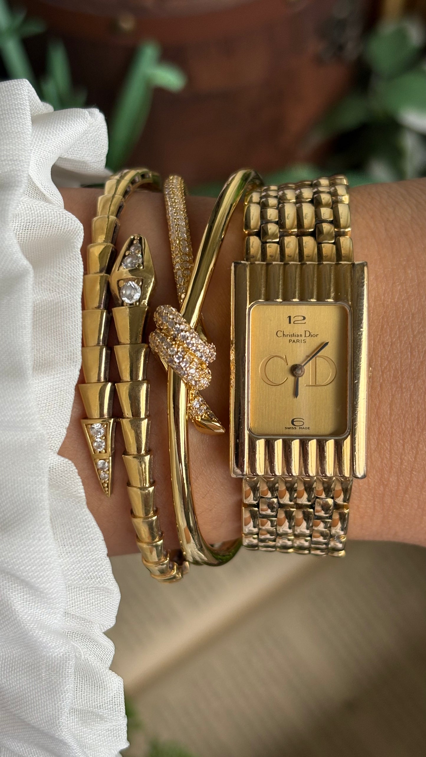 Vintage Classic Christian Dior Women’s Tank Dress Watch in Gold Tone