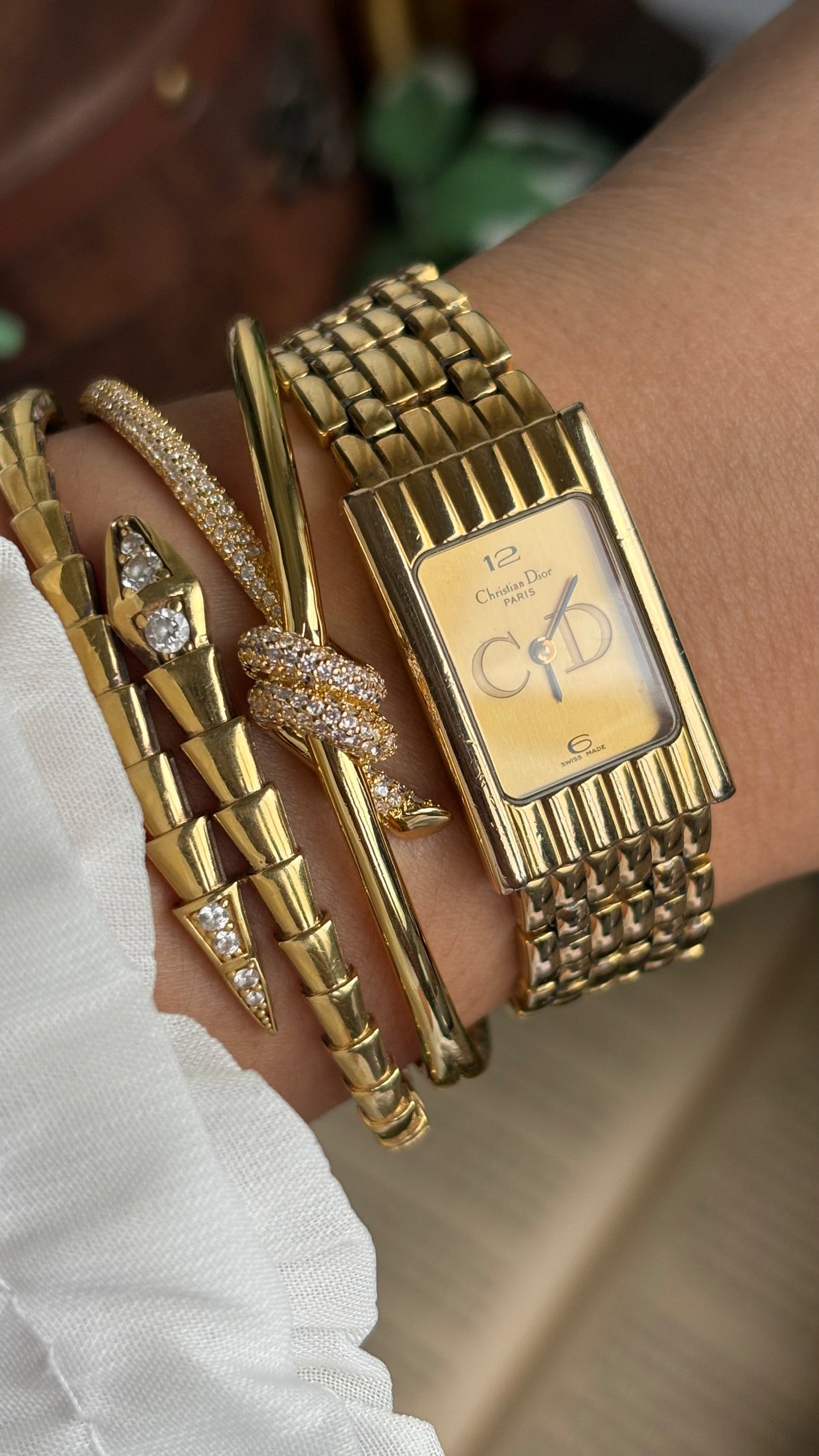 Vintage Classic Christian Dior Women’s Tank Dress Watch in Gold Tone
