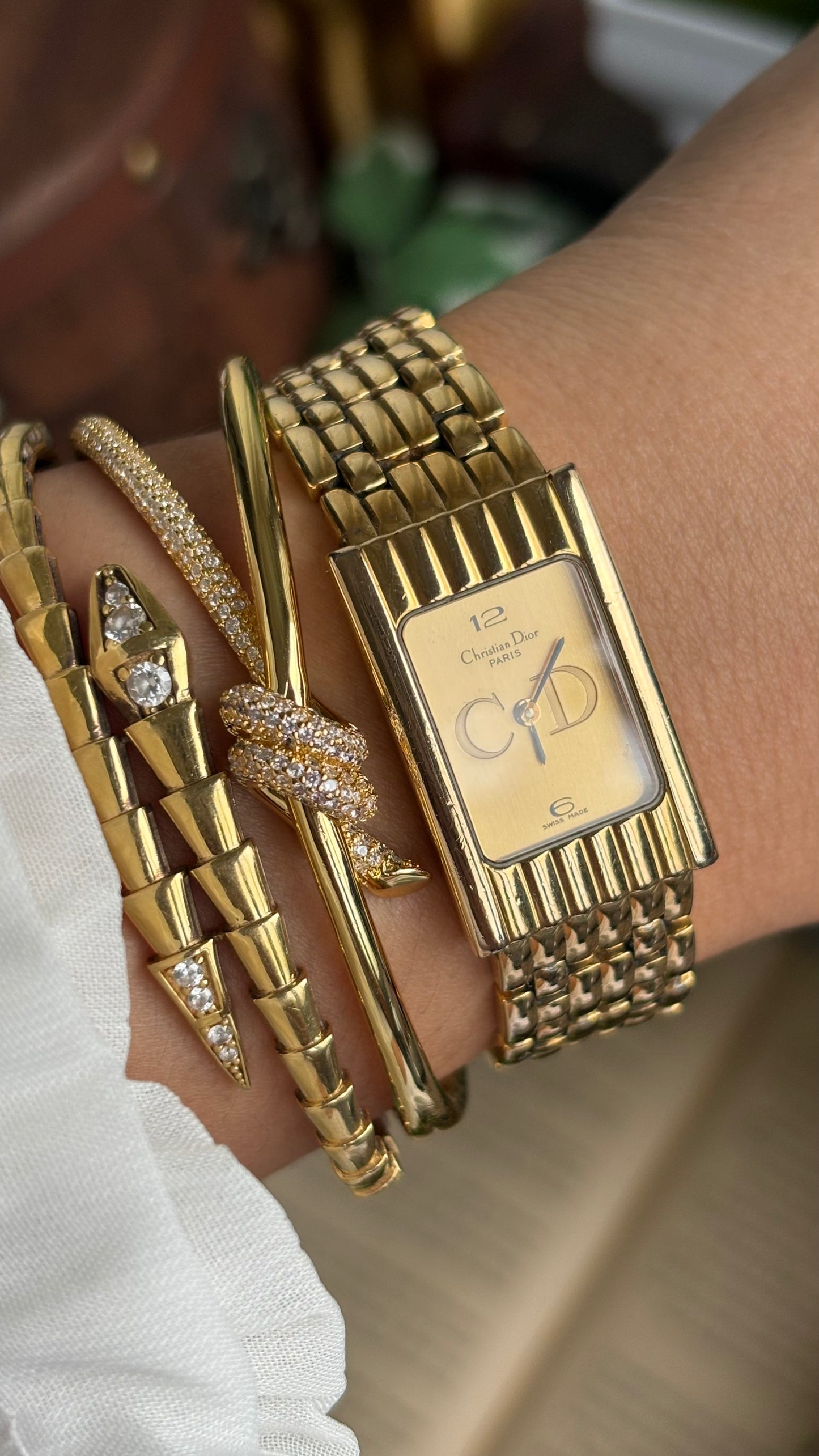 Vintage Classic Christian Dior Women’s Tank Dress Watch in Gold Tone