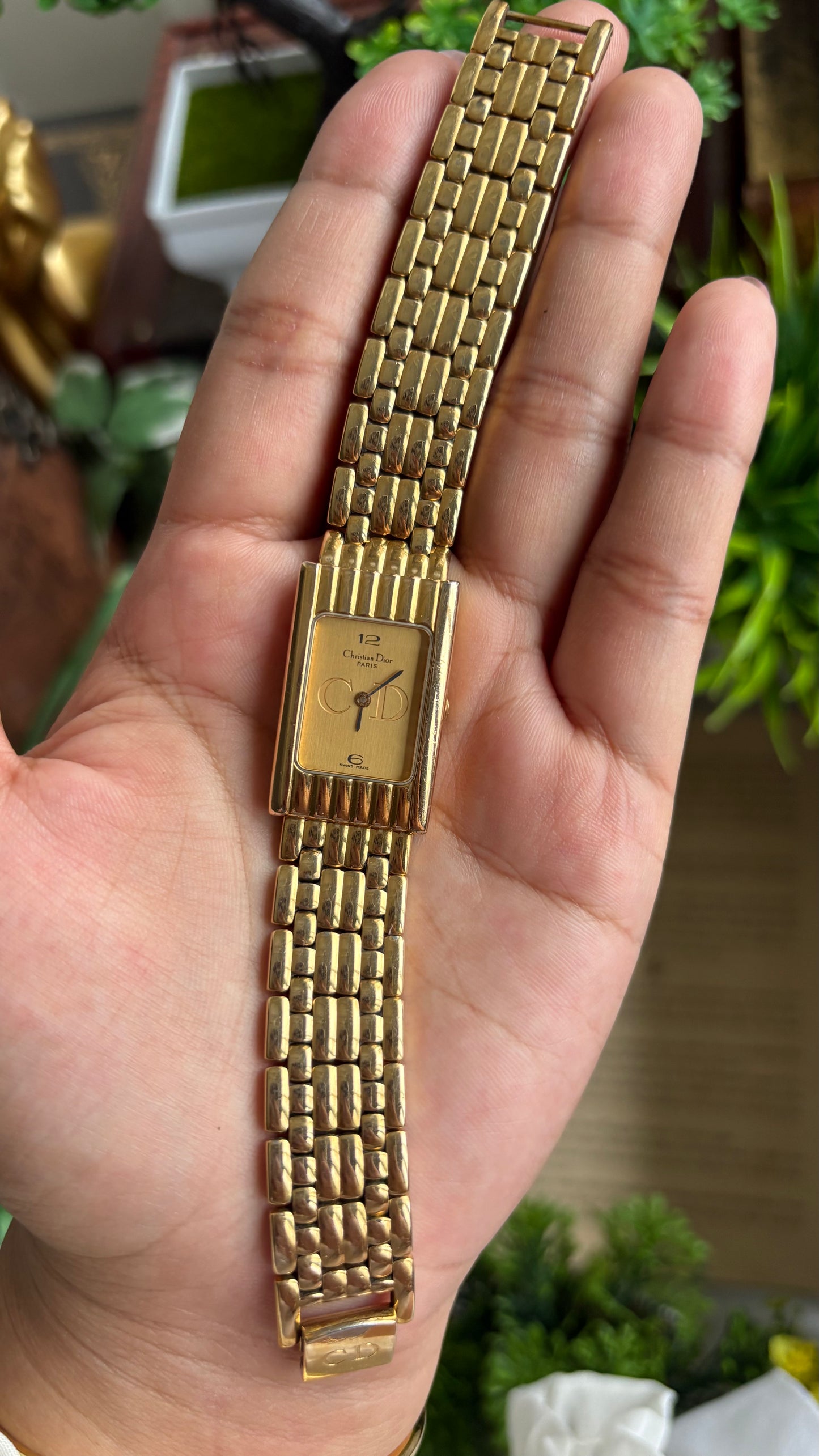Vintage Classic Christian Dior Women’s Tank Dress Watch in Gold Tone