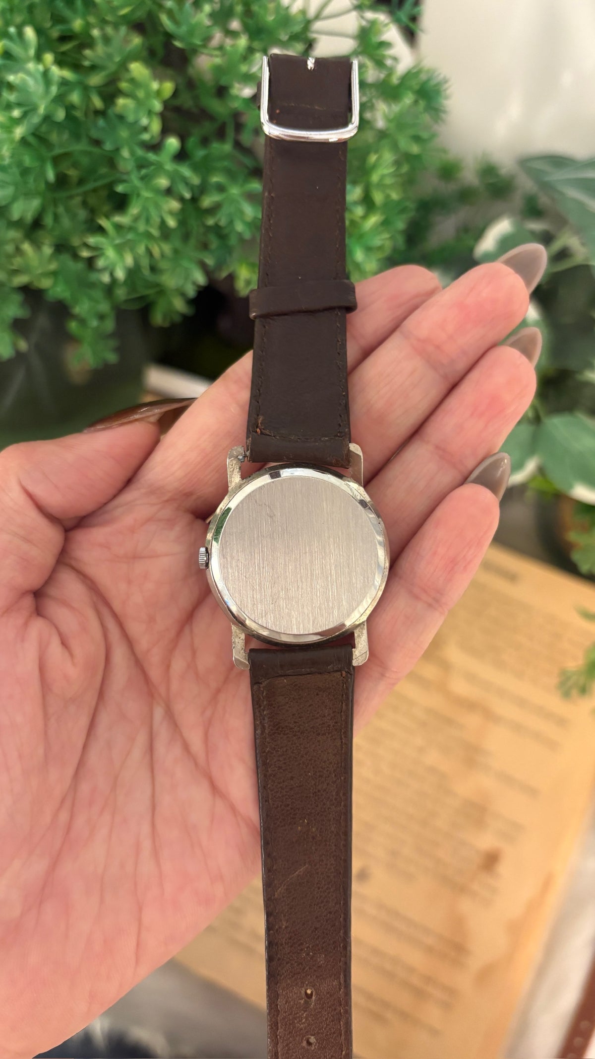 Rare Vintage Mille Fille roman Dial Moonphase Watch in Silver Tone Brown Leather Quartz