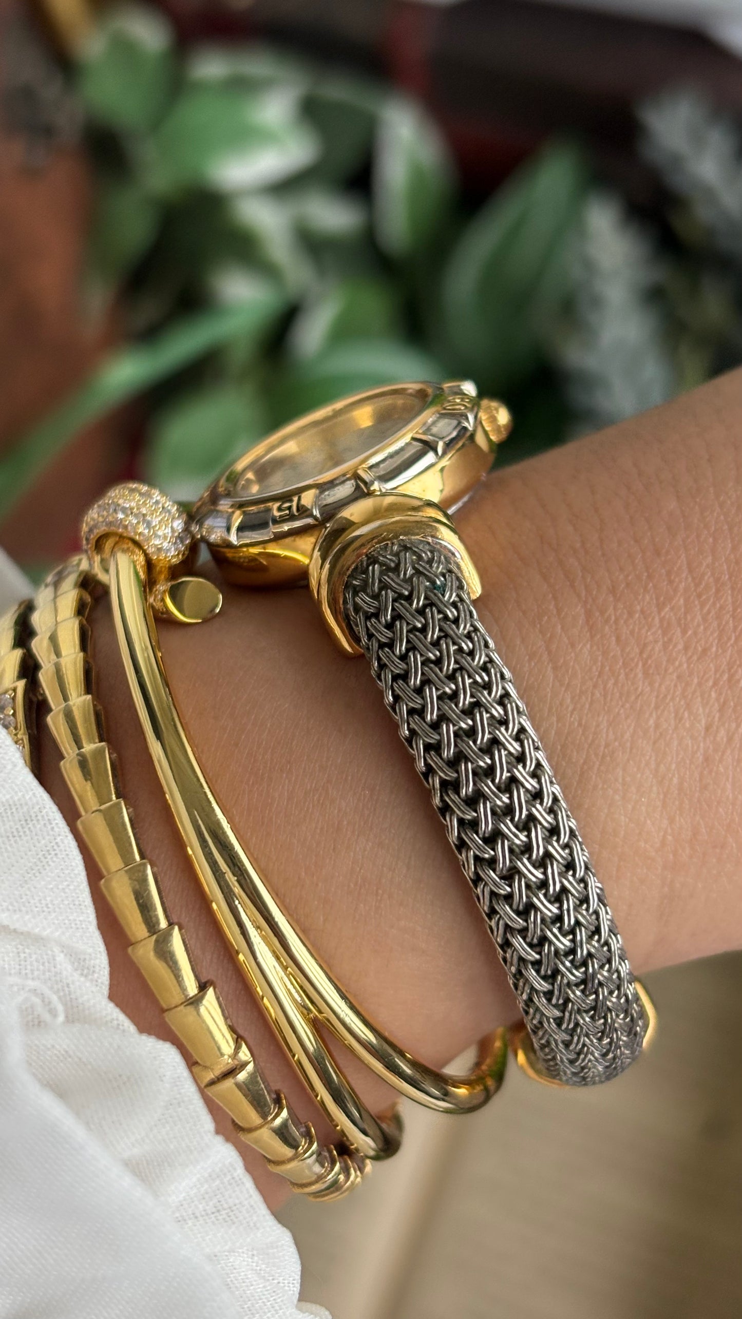 Extremely Rare Vintage Anne Klein Watch in Two-Tone Charriol Style Bangle Roman Dial