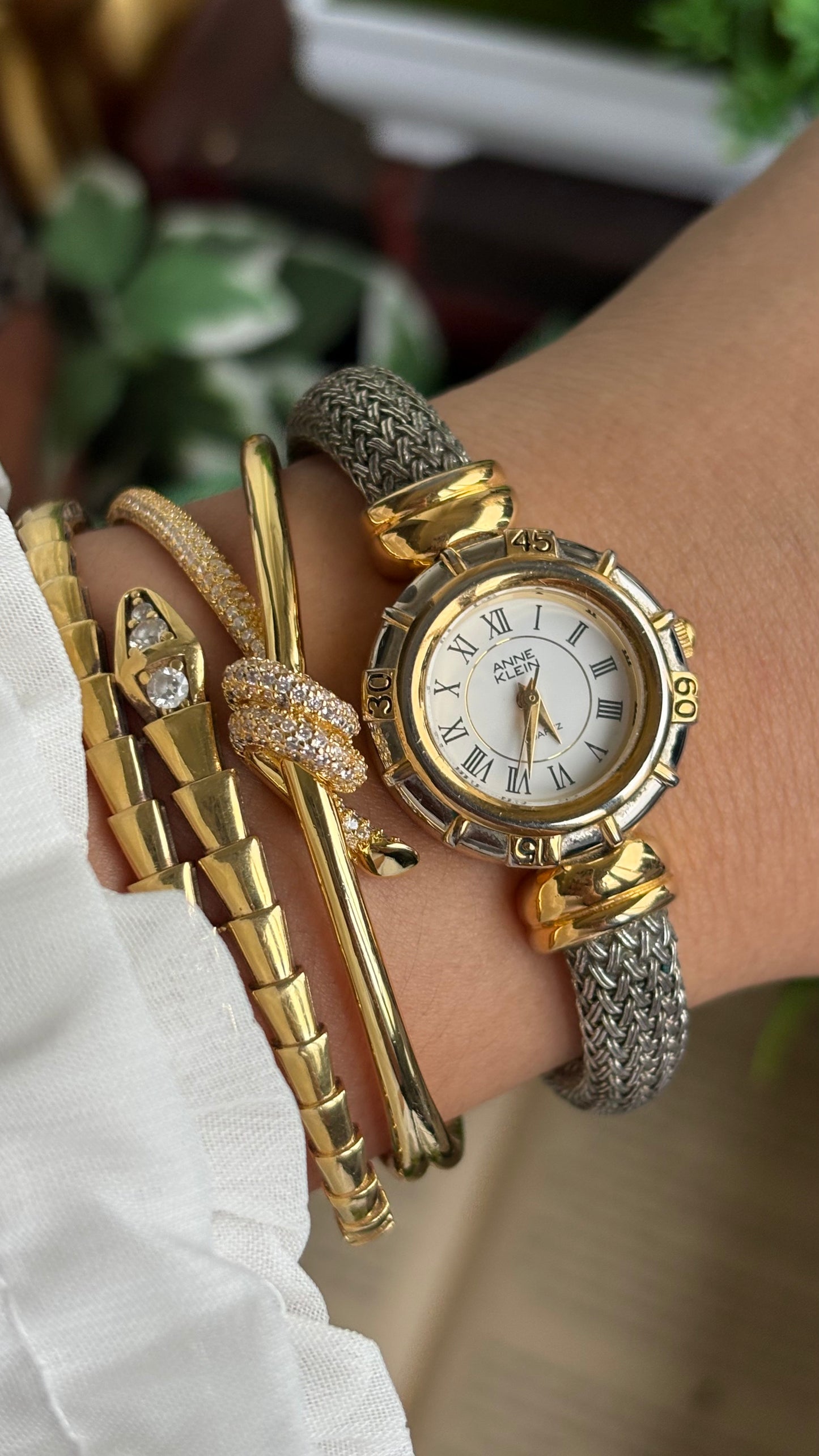 Extremely Rare Vintage Anne Klein Watch in Two-Tone Charriol Style Bangle Roman Dial