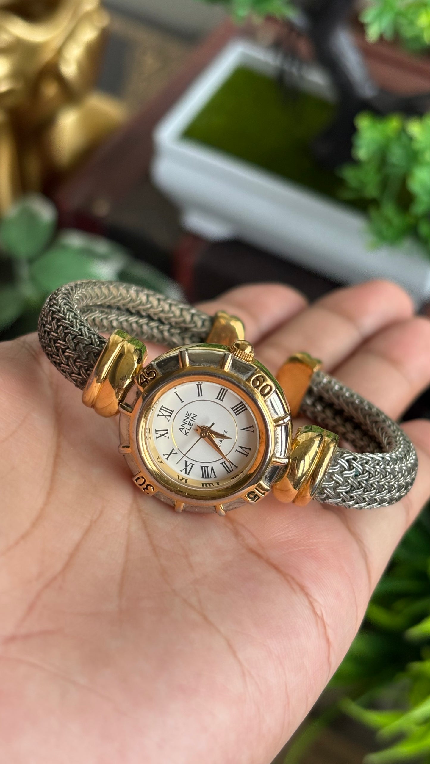 Extremely Rare Vintage Anne Klein Watch in Two-Tone Charriol Style Bangle Roman Dial