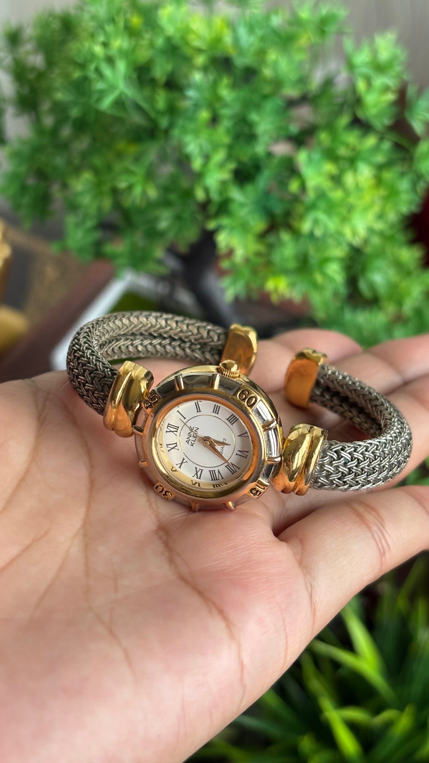 Extremely Rare Vintage Anne Klein Watch in Two-Tone Charriol Style Bangle Roman Dial
