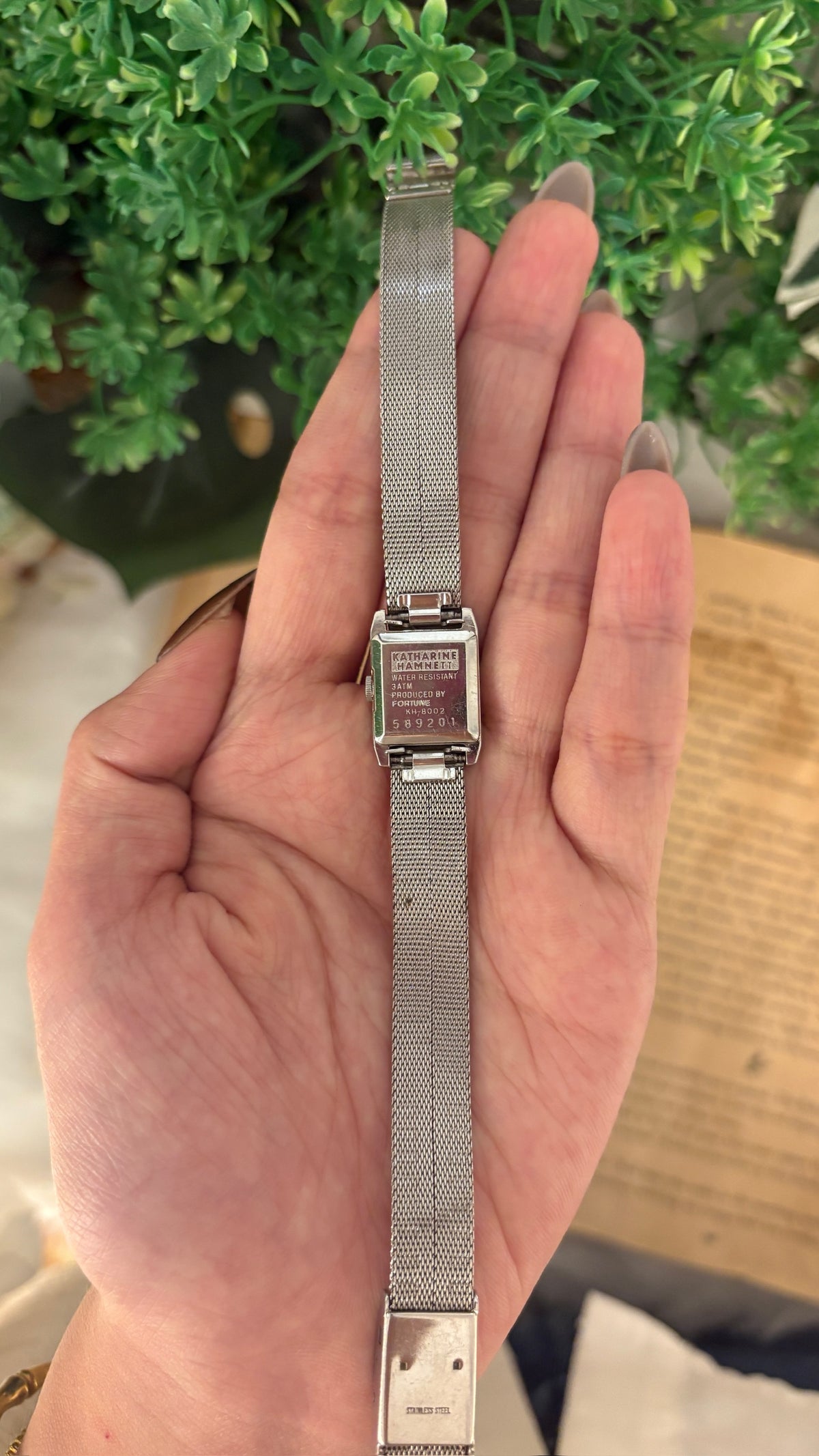 Rare Dainty Vintage Katharine Hamnett Square Dial Mesh Watch in Silver Tone Quartz