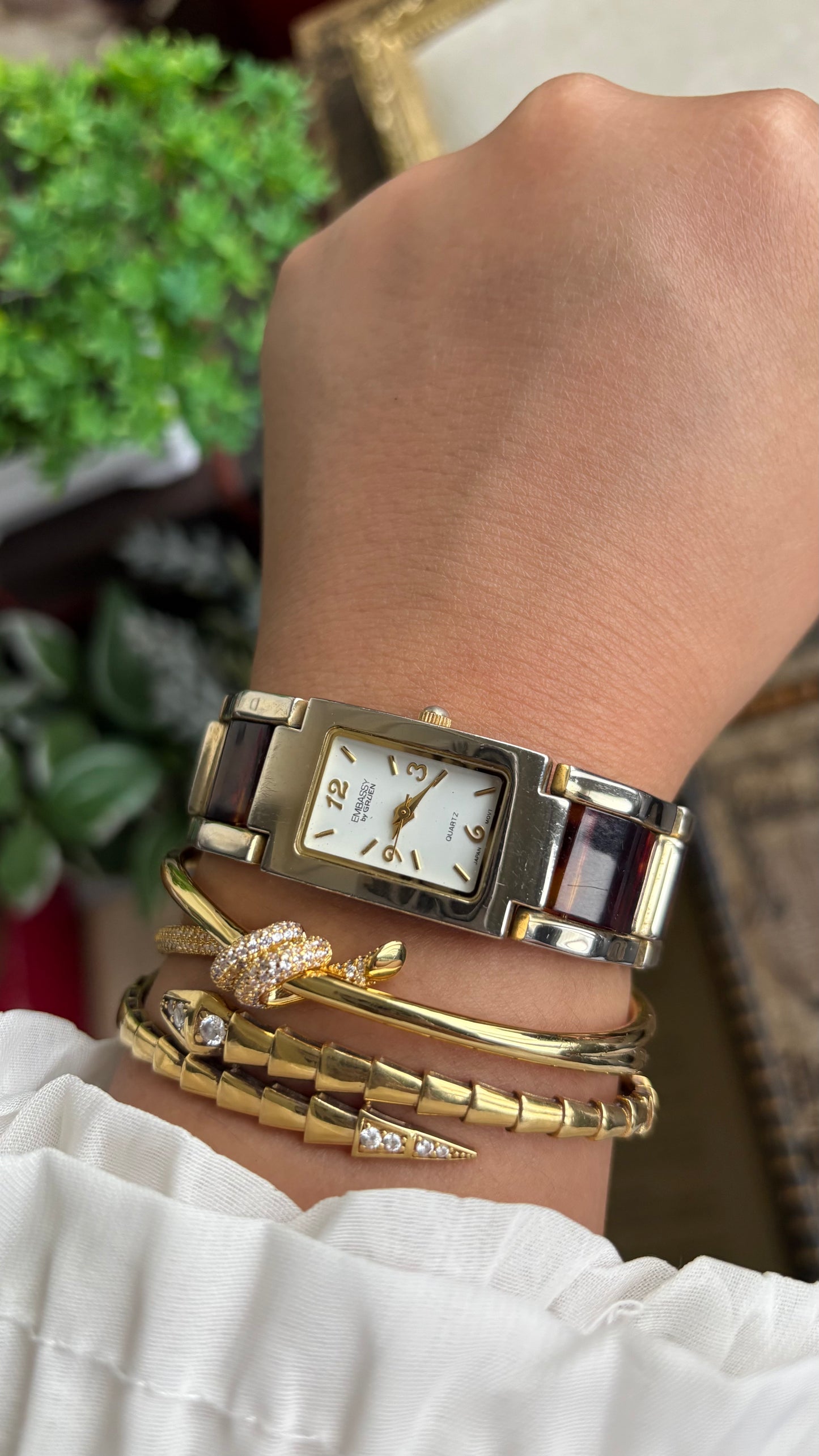 Vintage Embassy by Gruen Watch in Gold Tone Tortoise Shell Pattern