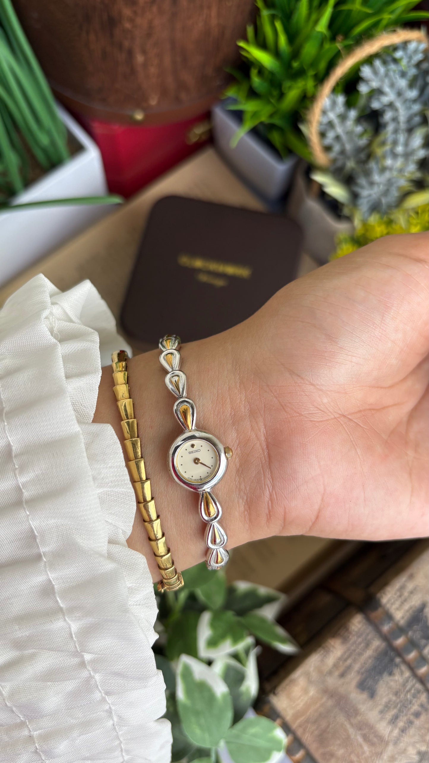 Extremely Rare and Dainty Vintage Seiko Watch in Two-Tone Teardrop Bracelet